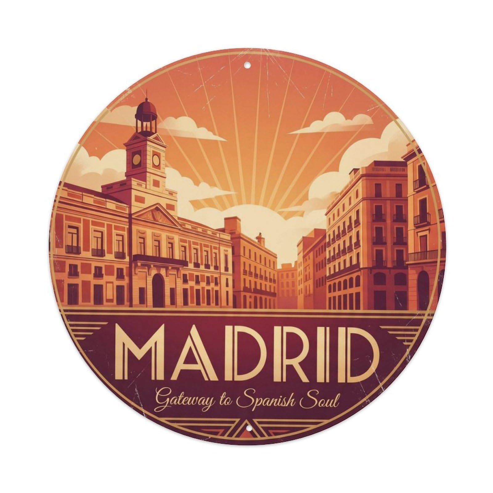 Fqnyr Style Vintage Travel Madrid Gateway Spain Metal Tin Sign