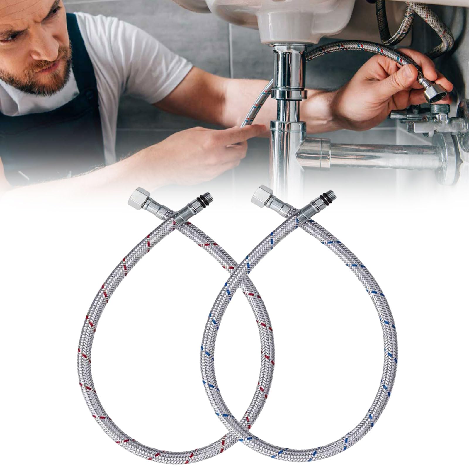 Tubo Di Collegamento Per Rubinetto 60cm, 2 Pezzi Flessibili Per Miscelatori Tubi, Flessibile Per Miscelatori G3/8 X M10, Tubo Intrecciato In Acciaio Inossidabile, Per Doccia, Lavandino