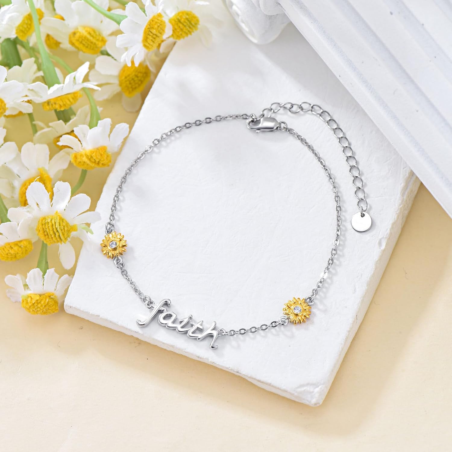 POPLYKE Faith/Horseshoe Initial Bracelet for Women Sterling Silver Jewelry Gifts