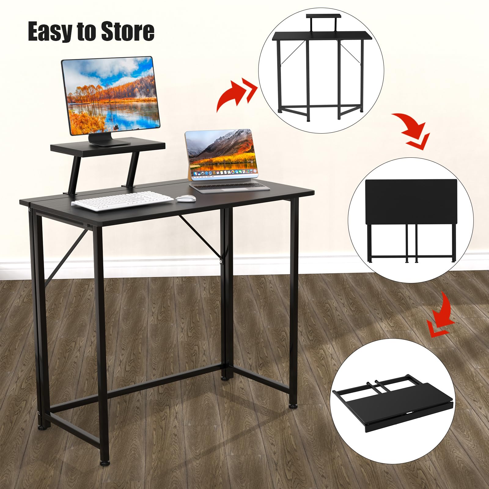 Bureau Pliant Blanc VIVOLILV - Table D'ordinateur Portable Avec Support écran Et Panneau De Commande, Design Moderne