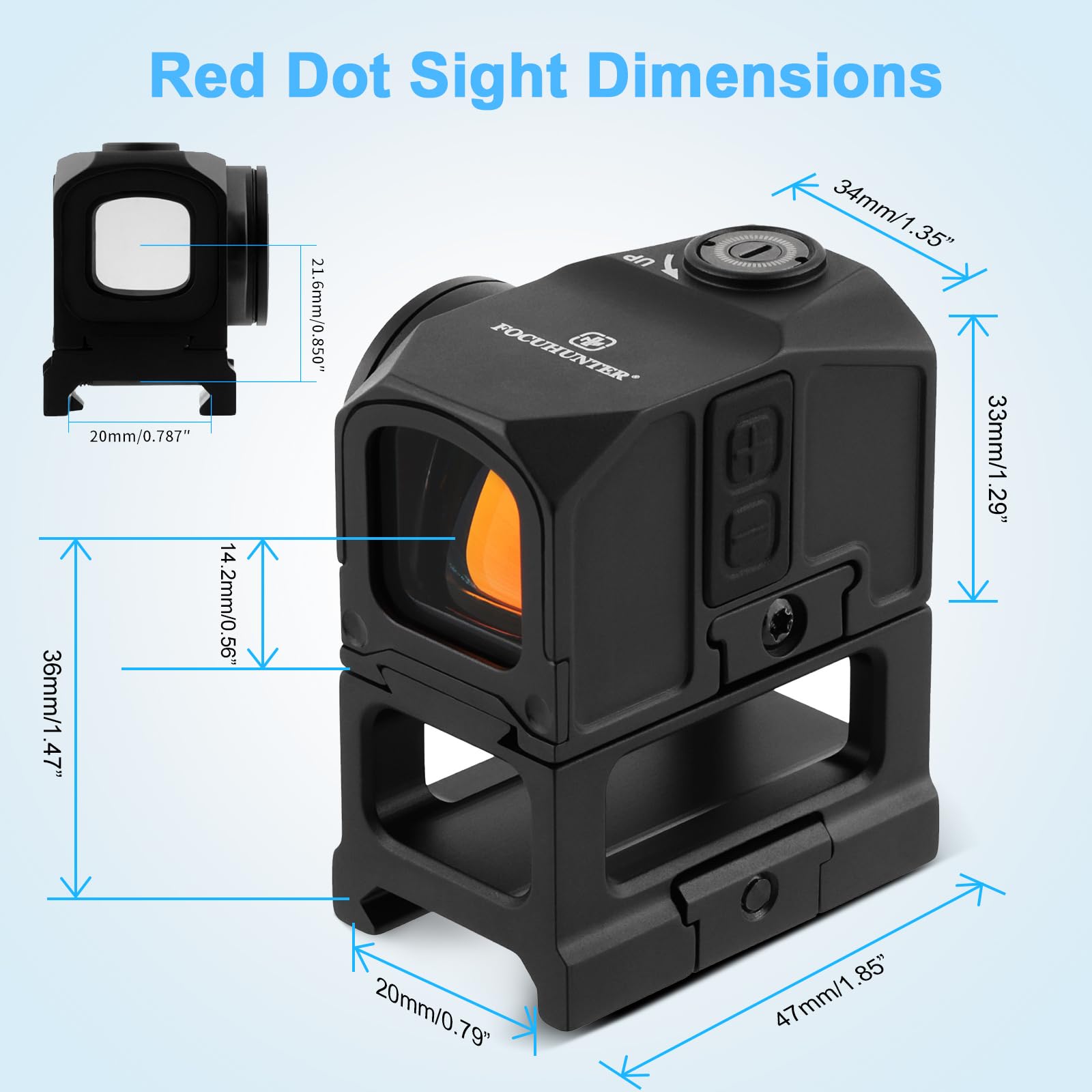Optics 1x19mm Multi-Réticule Point Rouge de Précision Compatible avec Adaptateur ACRO, Viseur Point Rouge Shake Awake 3 MOA avec 2 Supports de Rail Picatinny, Lunette Antichoc