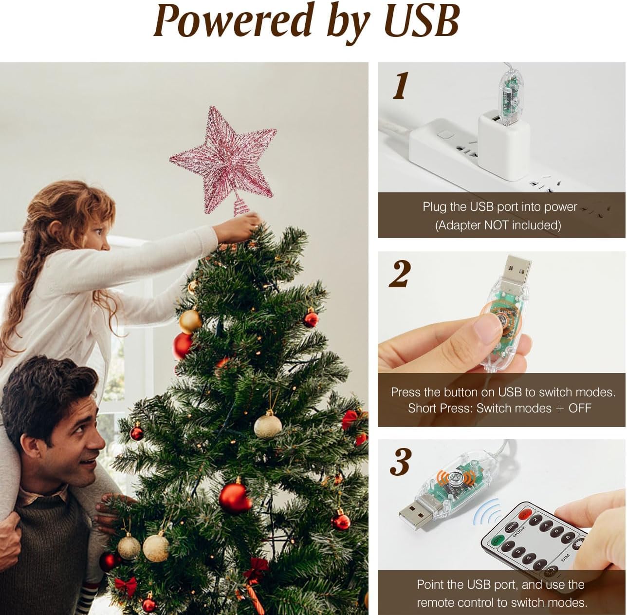 Árbol de Navidad Topper Estrella iluminada árbol T Estrella de árbol con Luces y Lentejuelas, Adorno for árbol de Navidad Iluminado for decoración navideña de árbol de Navidad en casa(Roze)