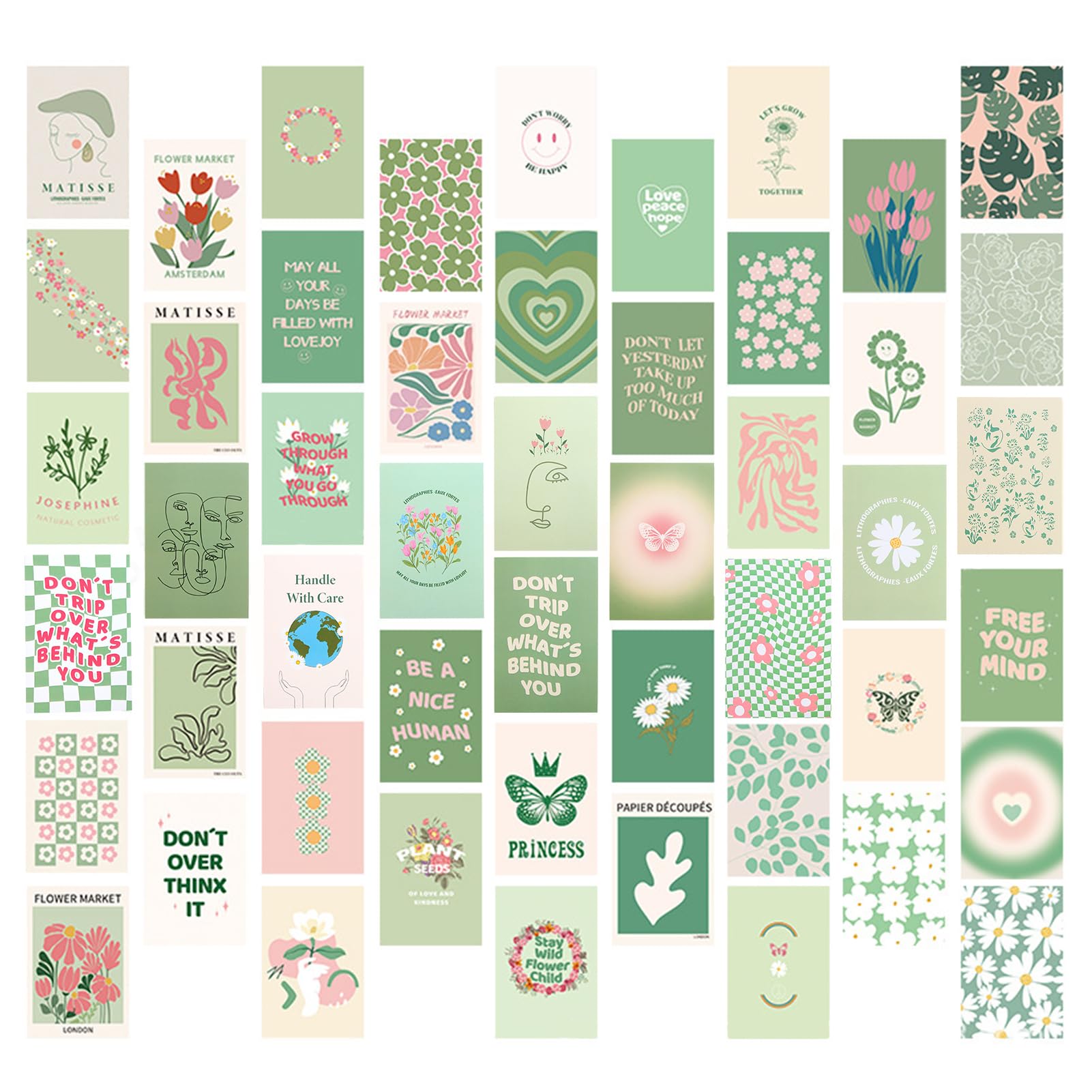 Tietoy Preppy Posters for Bedroom, 50 Pcs 4x6 Inch Aesthetic Pictures Cute Wall Collage Kit Pastel Wall Poster Art Prints Warm Color Poster for Girls Wall Indie Room Decor Dorm Photo Display