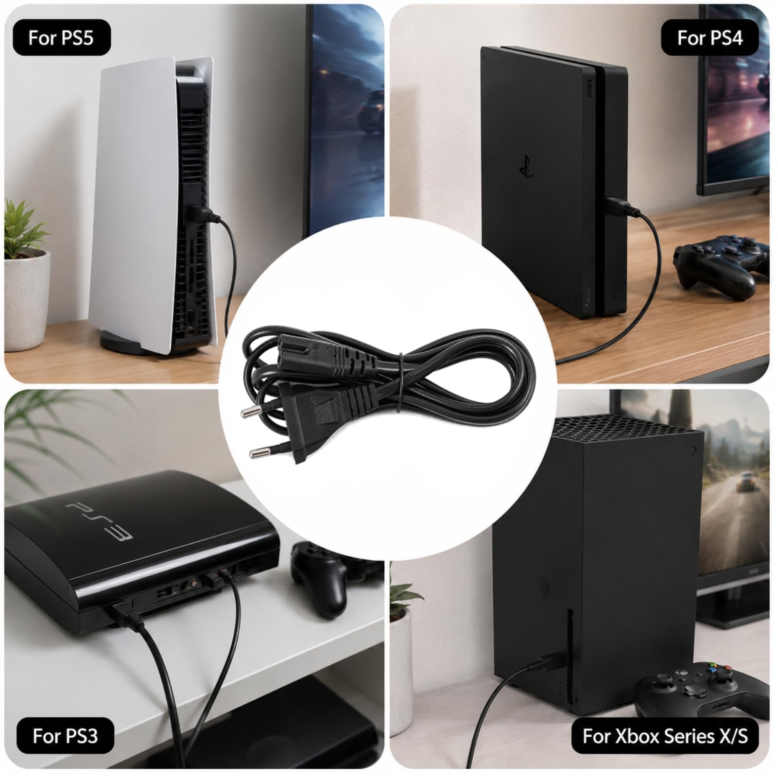 Netzkabel Eurostecker C7, Stromkabel Eurostecker auf C7, Euro Netzkabel 2-polig USB C Gerätebuchse, Stromkabel Verlängerungskabel 1,8 m, Kompatibel mit TV Monitor Laptop PS3 PS5 Xbox DVD Blu-ray