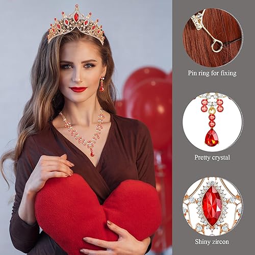 Miniatura 5 de Hicarer Juego de 3 piezas de corona barroca de reina, aretes de tiara, collar, diadema de cristal, tiaras y coronas para mujer, joyería de boda,