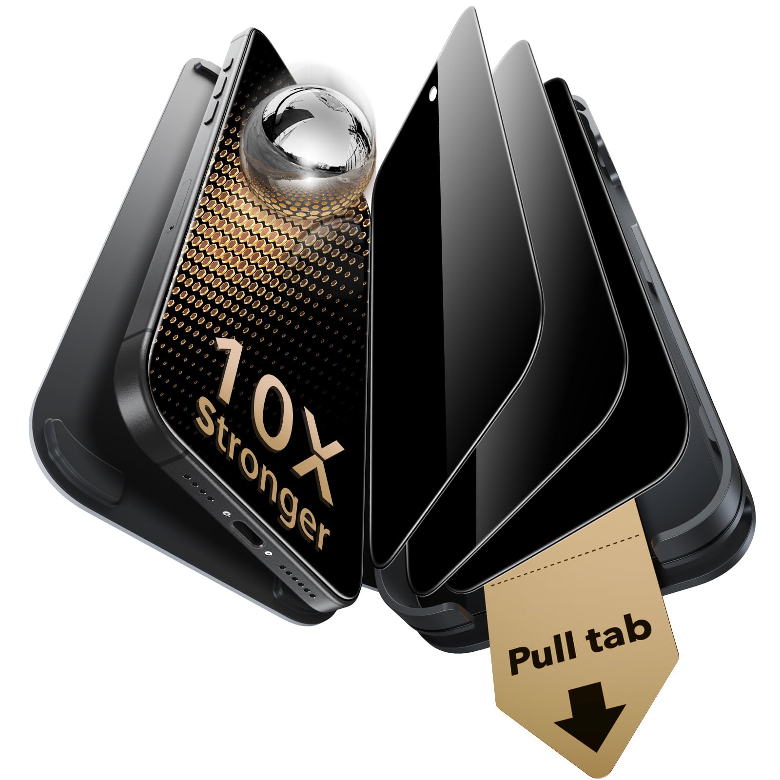 ESR Accessory Glass by Corning™ 3 Pack 9H+ Glass for iPhone 16/15 Privacy Screen Protector, Military Grade Shatterproof & Durable with UltraFit Tray