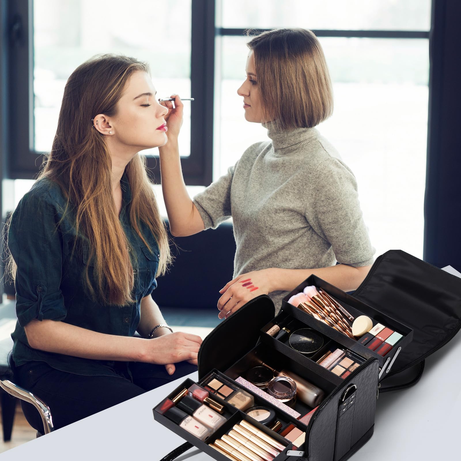 Joligrace Valigetta Trucchi Professionale Porta Trucchi Valigetta per Cosmetici Grande Borsa Cosmetici Trousse Make Up Organizer Beauty Case da Viaggio 30x 24,5 x 25,5 CM, Nero