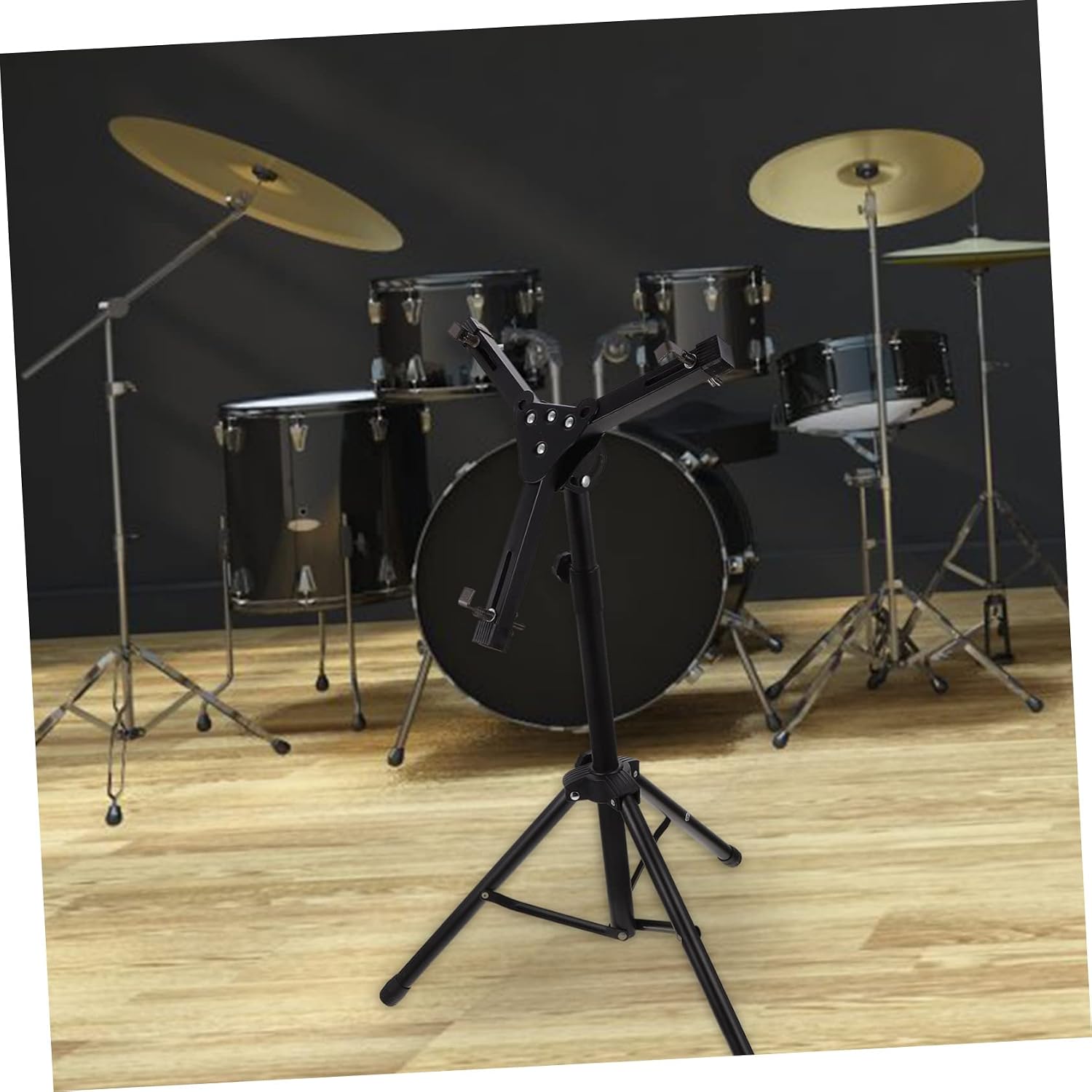 1set Dumb Drum Stand Rivet Technology Portable Folding Rack for Snare and Practice Pads Durable Black Design for Musicians of All Heights