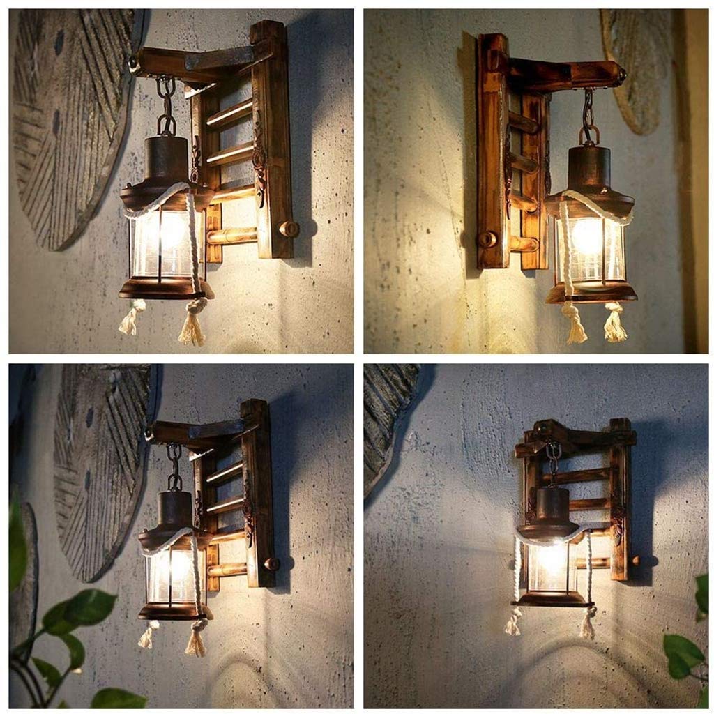 Antik Vintage Industrielle Style Holz Wandleuchte Rustikal Holz Wohnzimmer Wandlampe Metall Glas E27-Fassung Wandbeleuchtung Nachttisch Wandlampe Für Restaurant, Gang, Korridor, Eingang, Bar, Cafe,A