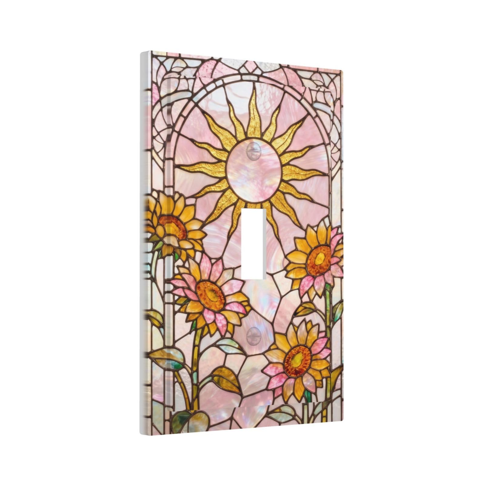 Plaque pour interrupteur en verre rose de prestige avec gravure bohème soleil et tournesol