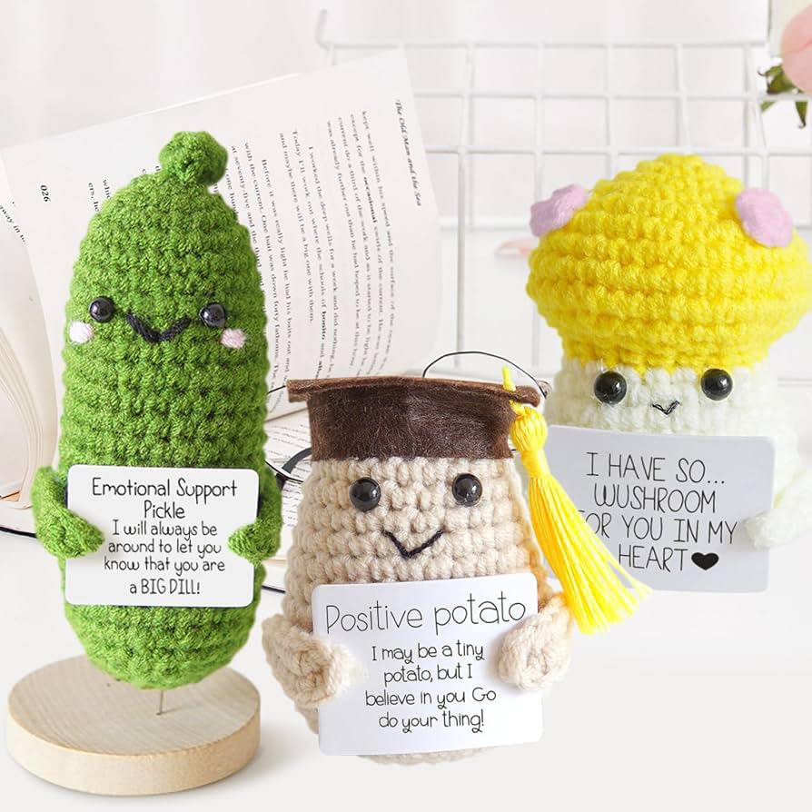 Muñeca De Apoyo Emocional De Ganchillo - Hecha A Mano, Lana, 10 Cm, Con Tarjeta, Regalo Divertido Y Positivo