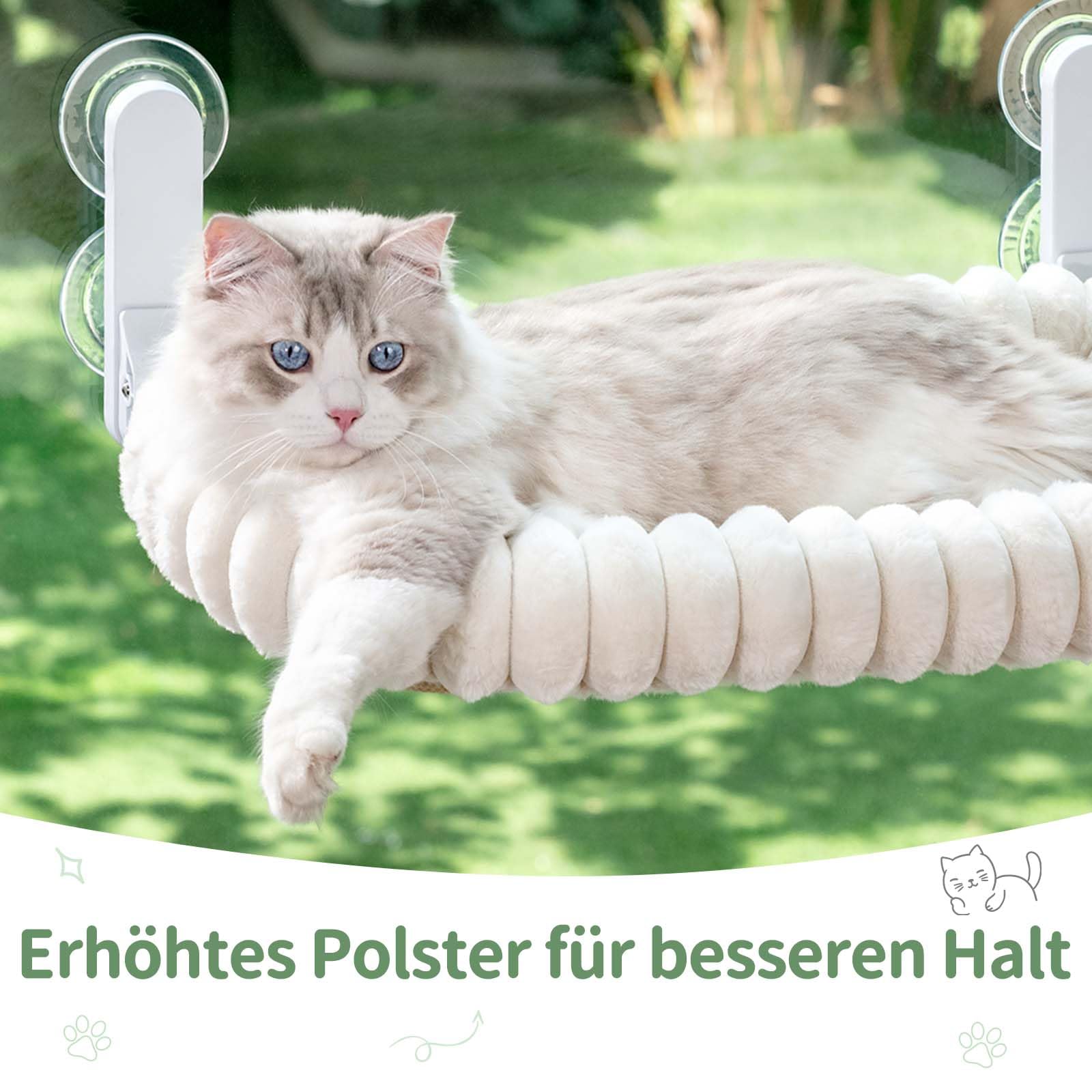 GUUSII HOME Katzen Fensterliege Faltbar Katzenbett Fenster Fensterbank Katze Hängematte mit Wendebezug & Saugnäpfen Fensterbrettauflage Fensterliegeplatz Bis zu 18kg Fensterscheibe (Weiß, M)