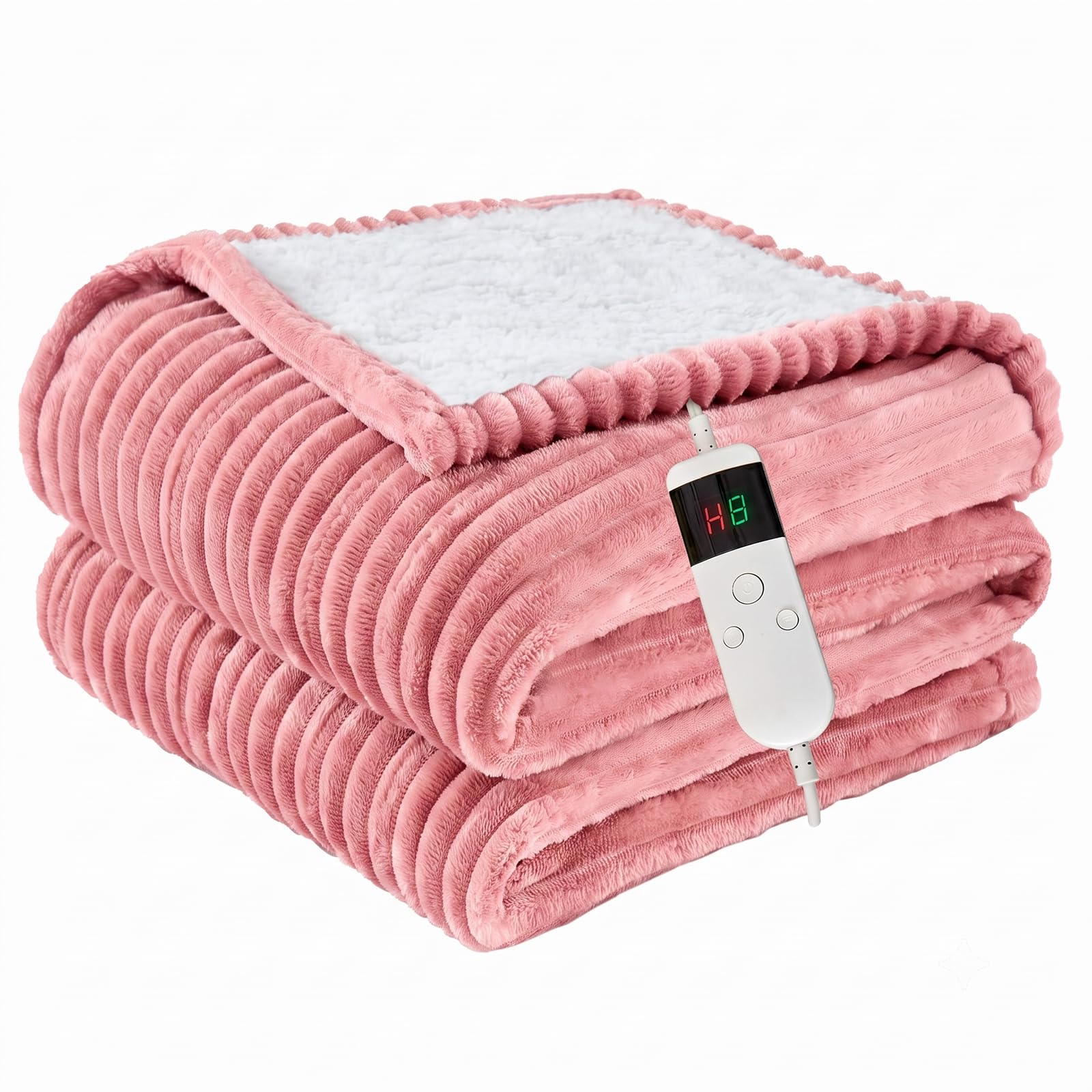 Heated Blanket Electric Queen, Soft Flannel Heating Blanket with 8 Hours Auto Off 10 Fast Heating Levels Machine Washable Sherpa Heated Blanket with Overheating Protection
