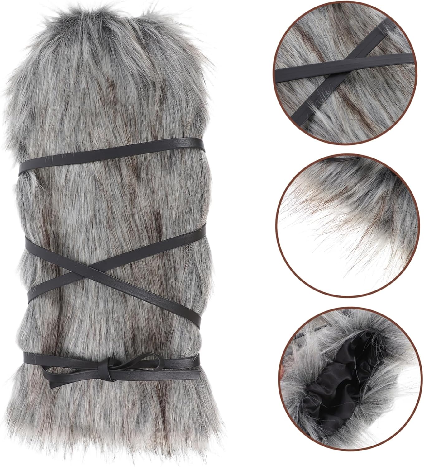 MERRYHAPY 2pcs Faux Fur Leg Warmers for Men Women Medieval Boot Covers for Cosplay Parties and Fashion