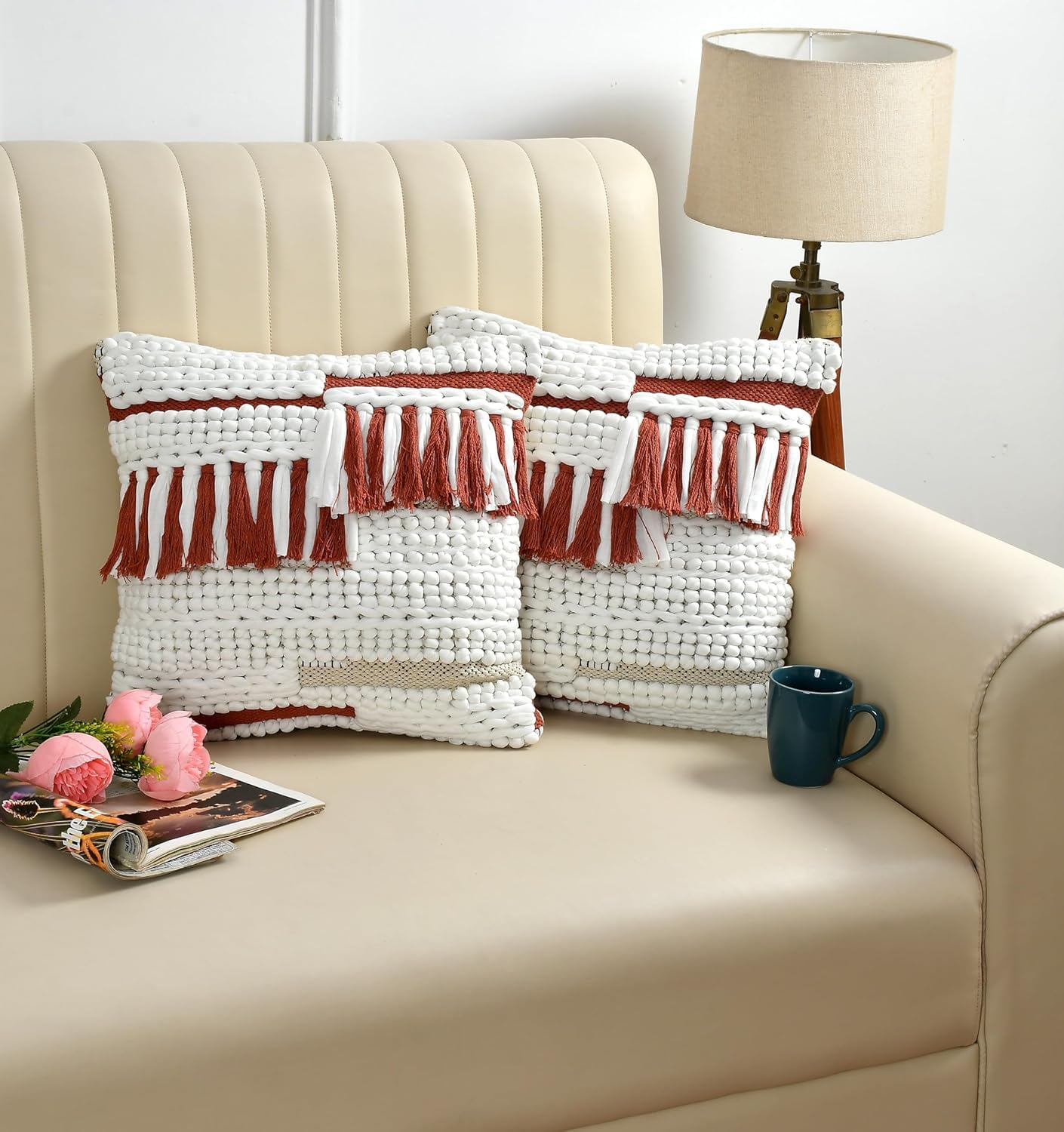 Furnistitchs Premium Decorative Throw Cushion Pillow Cover Boho Home Decor - Living Room Bedroom Couch Sofa Cushion Covers 16 inch x 16 inch (Maroon Waterfall, 2)
