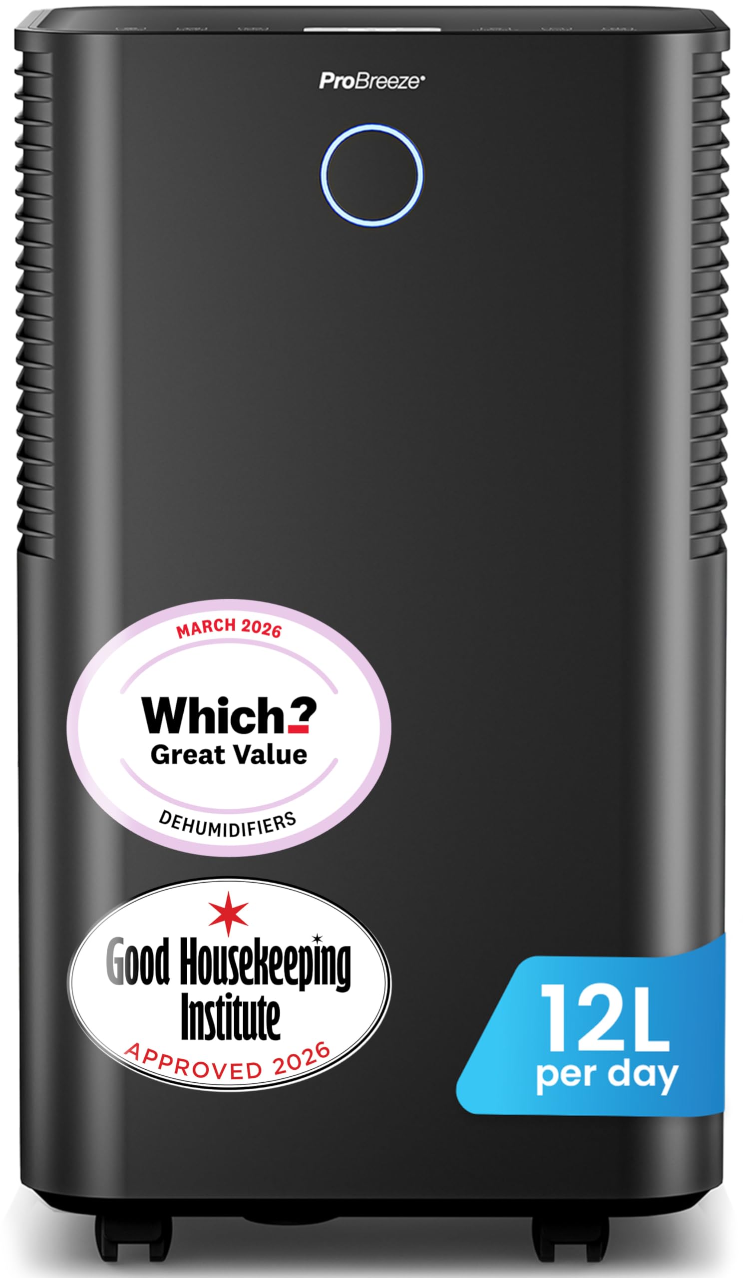Pro Breeze® OmniDry Dehumidifier with Automatic Humidity Sensor & Display, 24Hr Timer, Laundry Drying, Continuous Drainage (Black, 12 Litre)