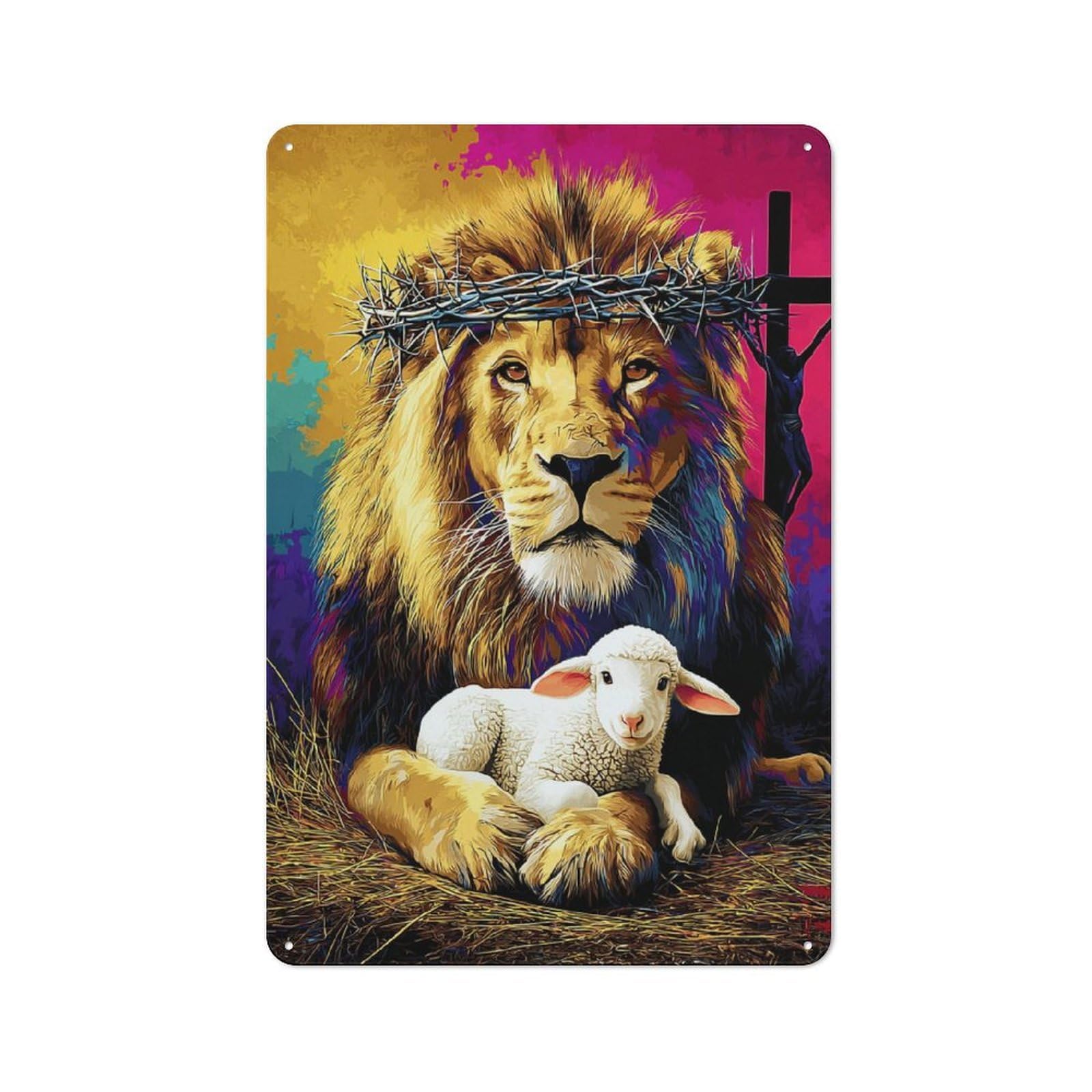 Peaceful Lion And Lamb -1 Retro Metal Sign 30x20cm for Garden Room Or Summerhouse, A Decorative Metal Sign for Garden Rooms And Summerhouses