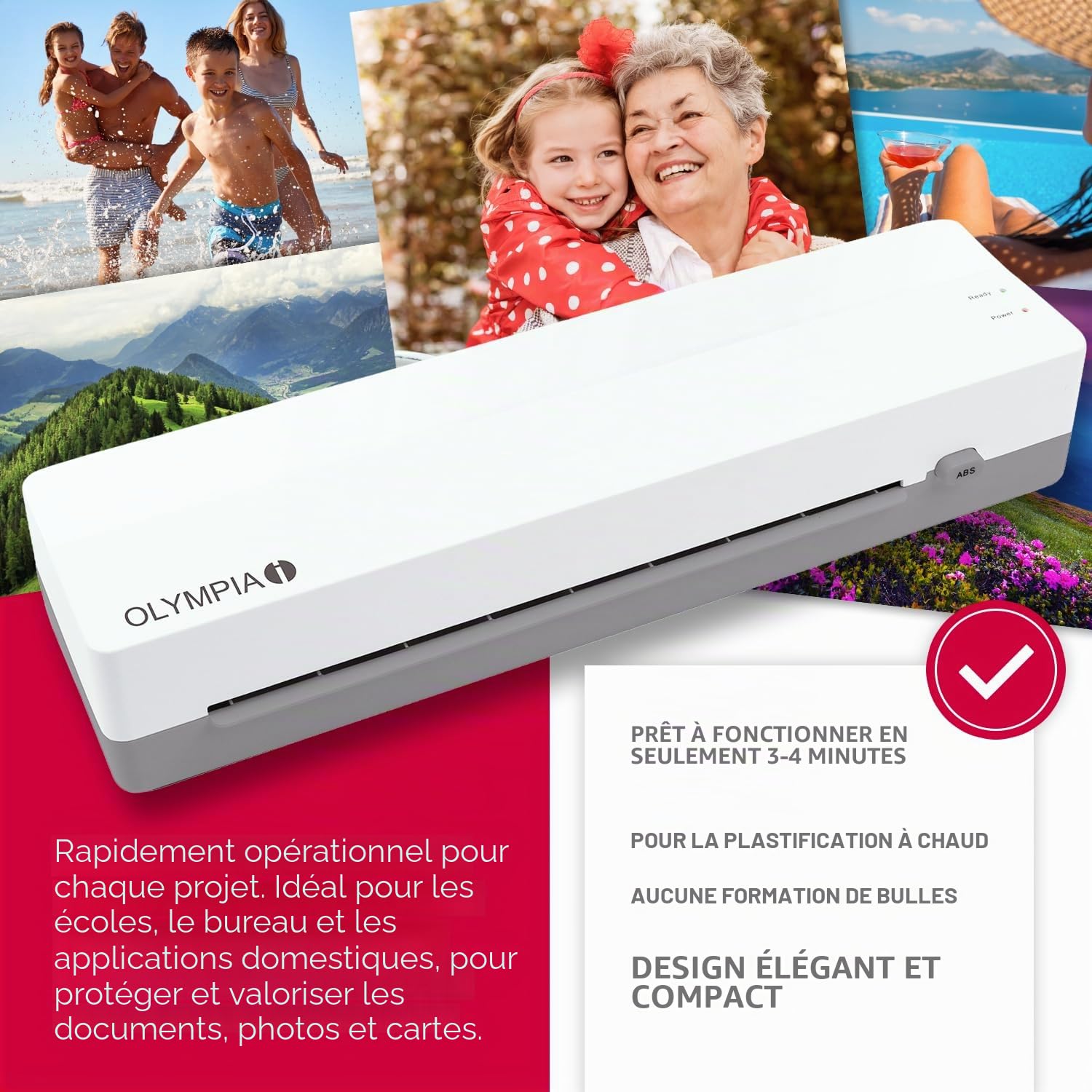 OLYMPIA A 130 Plastifieuse A3 | Plastifieuse compacte pour le bureau, l'école et la maison | Plastification à chaud jusqu'à 320 mm | Pour pochettes de plastification de 80 à 125 microns | Plastifieuse