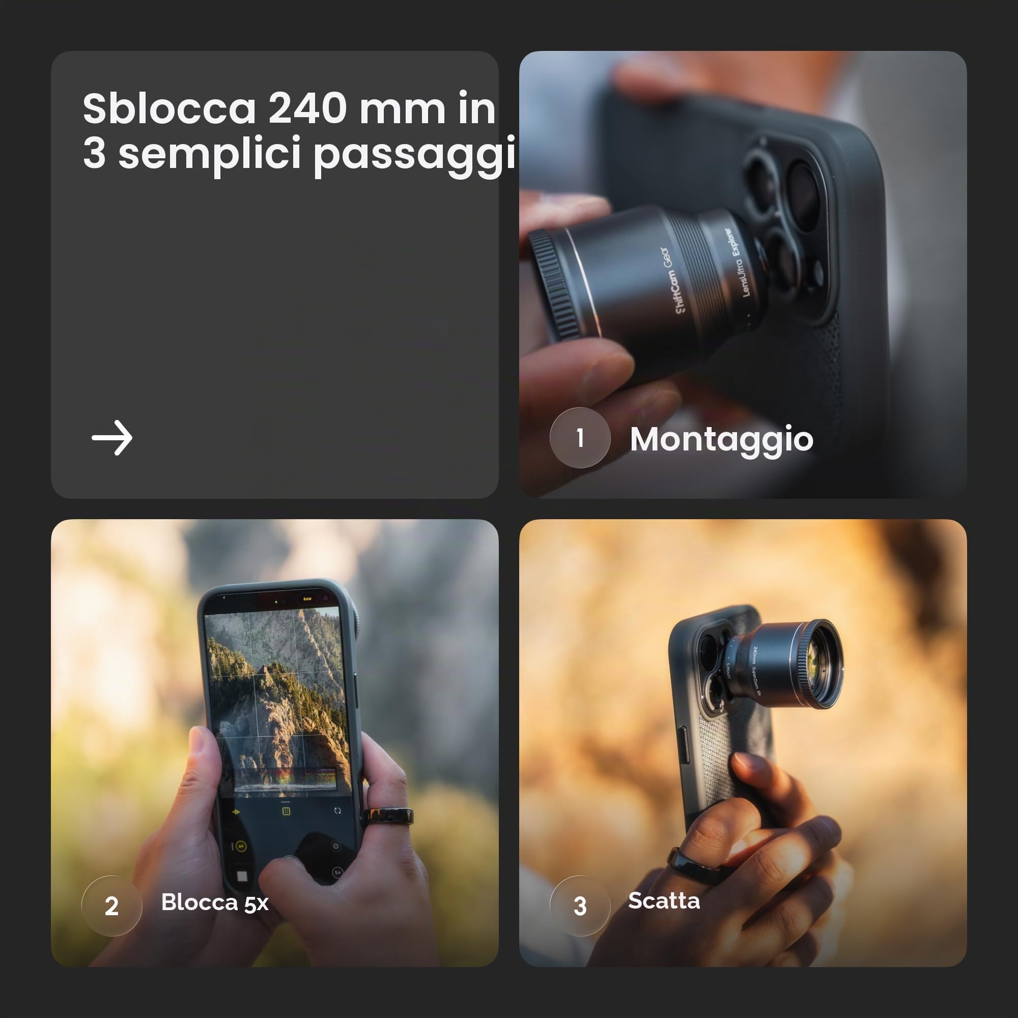 ShiftCam LensUltra 240 mm Super Zoom teleobiettivo per telefono per iPhone 17 Pro/16/15 e Android, lente per fotocamera mobile in vetro fluorite per viaggi, animali selvatici e concerti per avvicinare