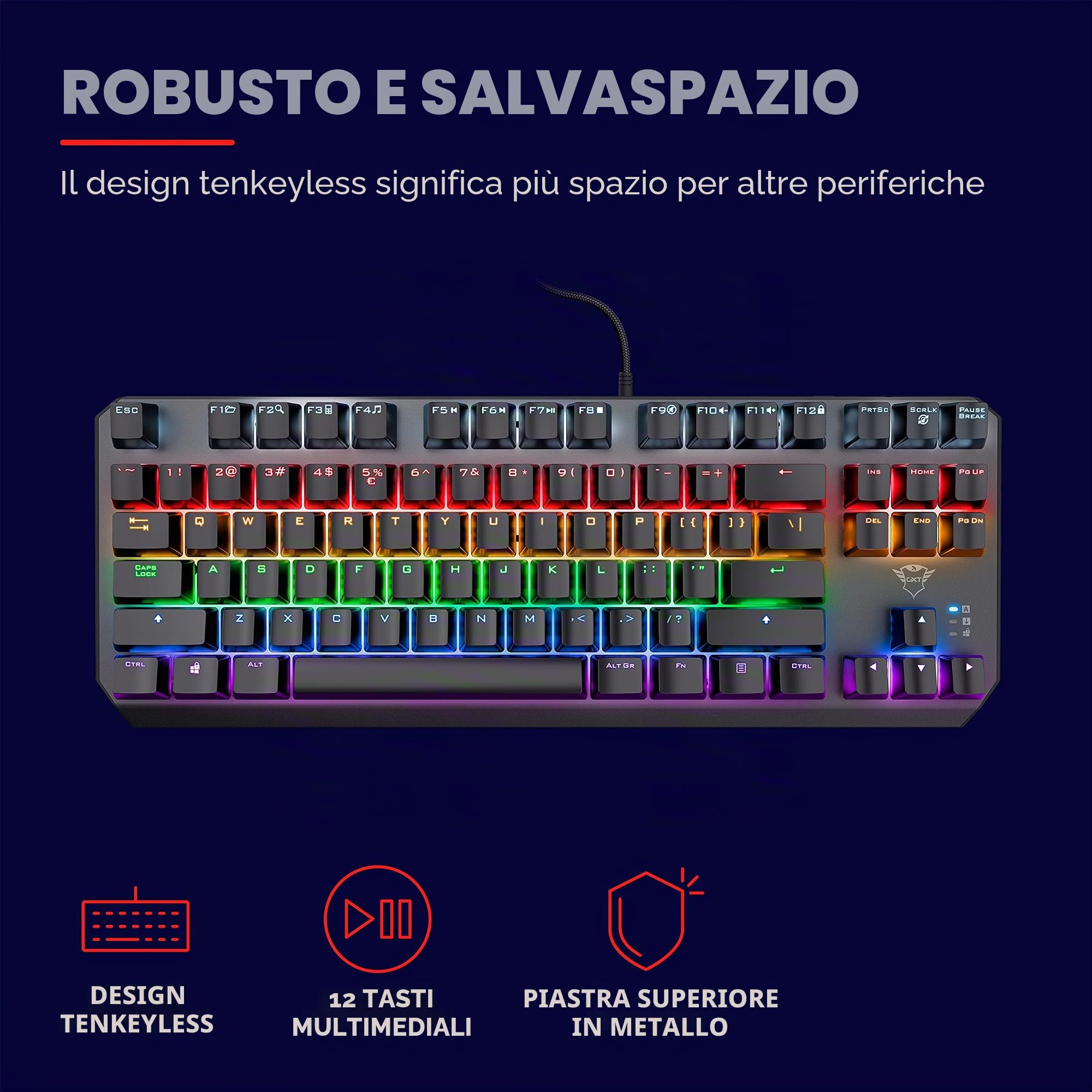 TECLADO MECANICO TRUST GAMING GXT 834 CALLAZ TKL JUEGO 20 MODOS DE COLOR RGB 24407