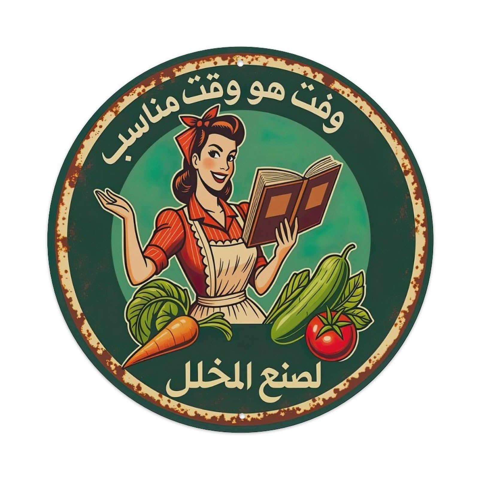 Retro Woman Cooking Vegetables Recipe Metal Tin Sign