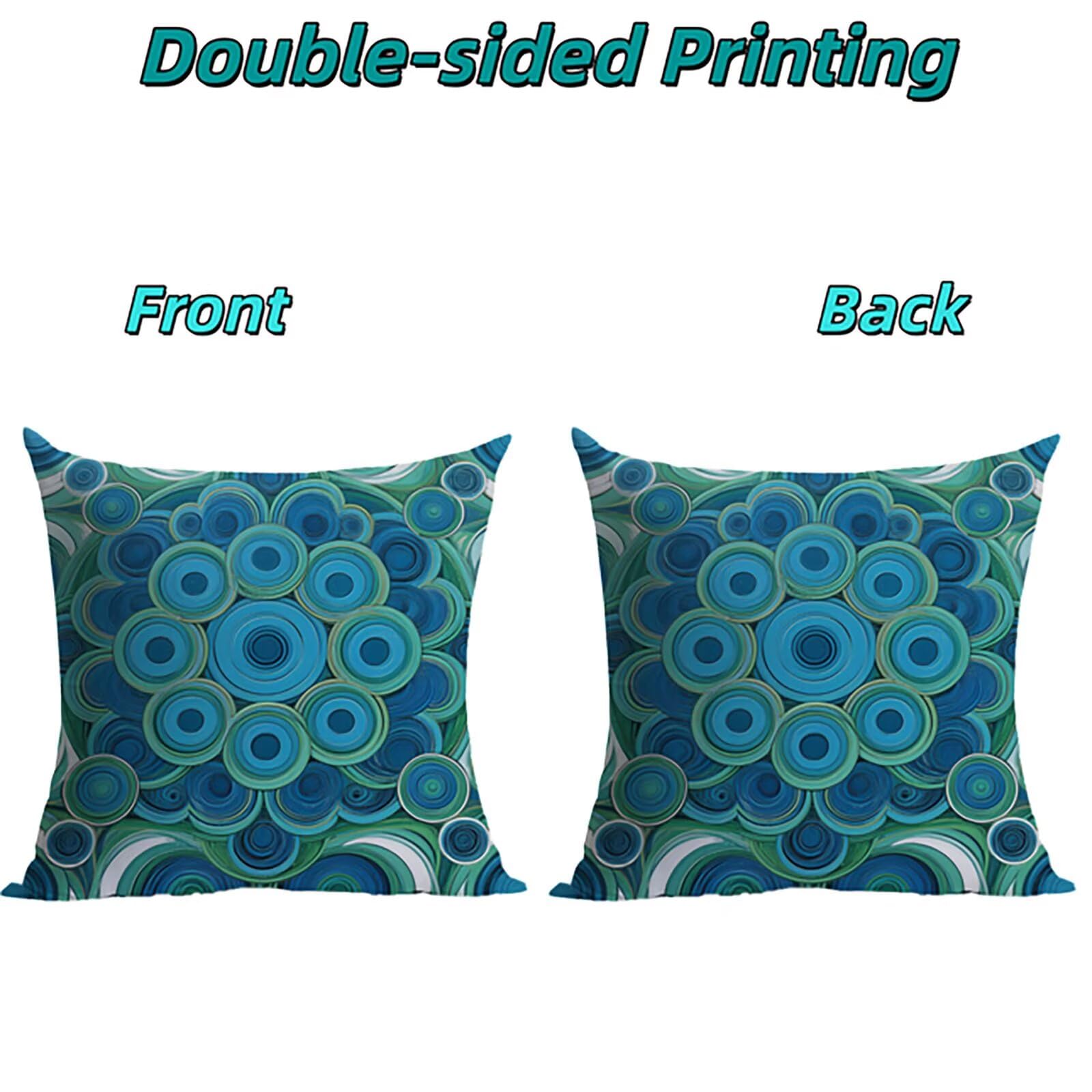 Federe Cuscini per Divano 60x60cm 4 Pack Federe Cuscino Blu-Verde THDZ1550 | Federe Cuscini Girare Stampa Fronte-Retro Cerniera Invisibile per Divano Letto Moderno Decorazioni Casa Regalo Donna
