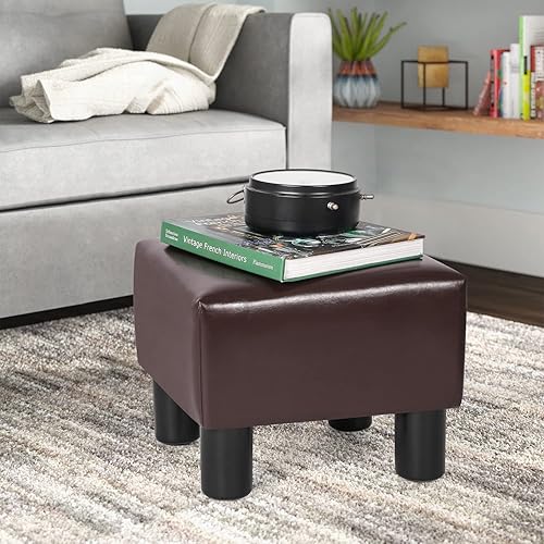 Miniatura 4 de Adeco Reposapiés otomano cuadrado pequeño de 13 pulgadas, moderno reposapiés acolchado suave, taburete pequeño para sala de estar, oficina (piel