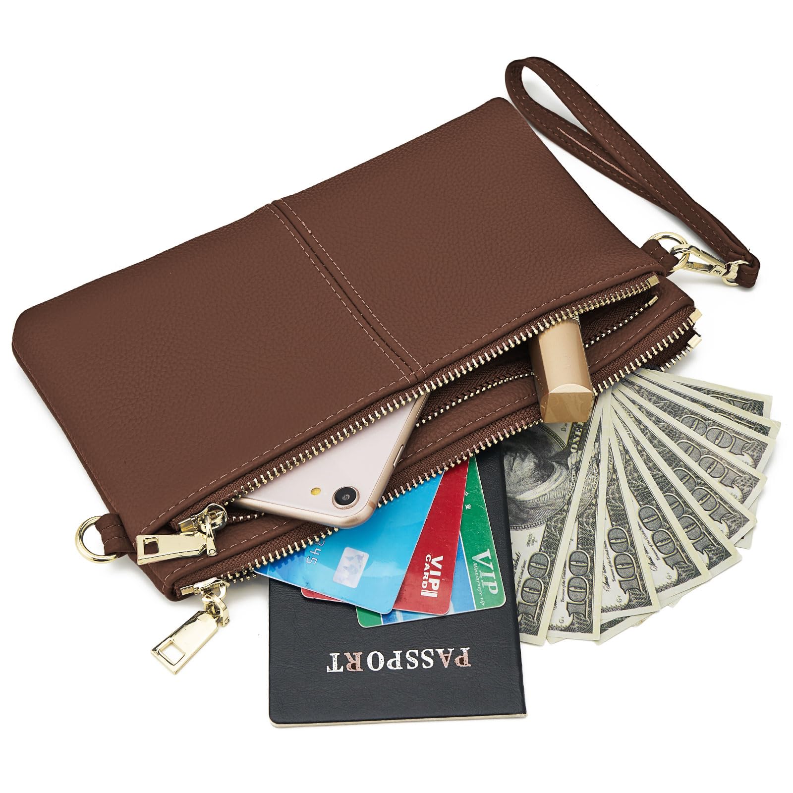 ZOOEASS Triple Zip Small Crossbody Bag Lightweight Purses Vegan Leather Wristlet Clutch, Includes Adjustable Shoulder | Triple Zip, Small, Lightweight, Vegan Leather