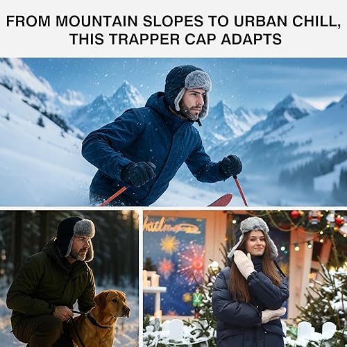 Vista 9 de Comhats Gran XL Trapper Trooper Caza Cálido Oído Solapa Rusia Ushanka Invierno Esquí Clima Frío Bombardero Sombreros para Hombres