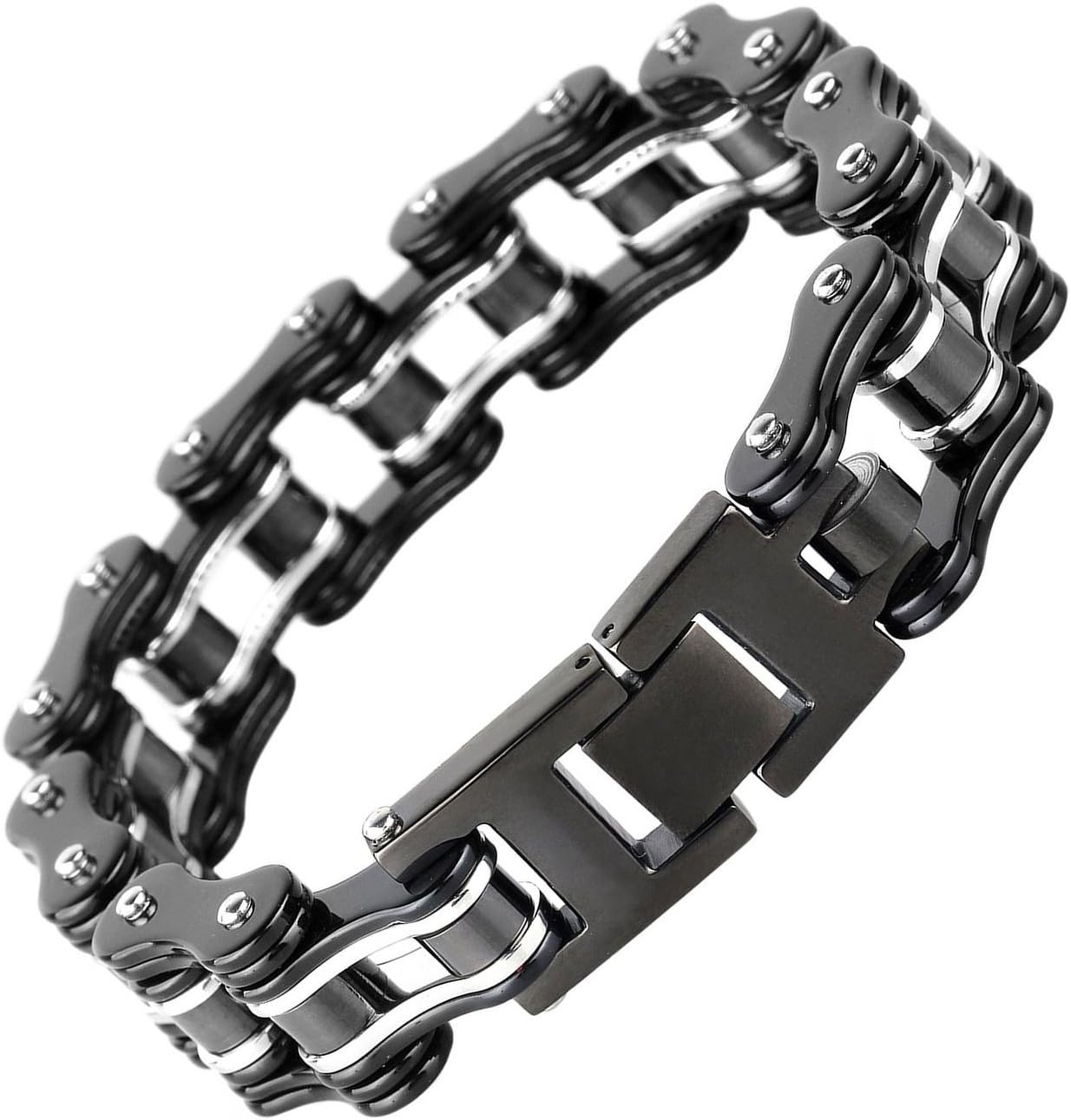 Jewelry Heavy Metal Stainless Steel Men's Motorcycle Bike Chain Bracelet Black Bangle 16mm 8.66inch