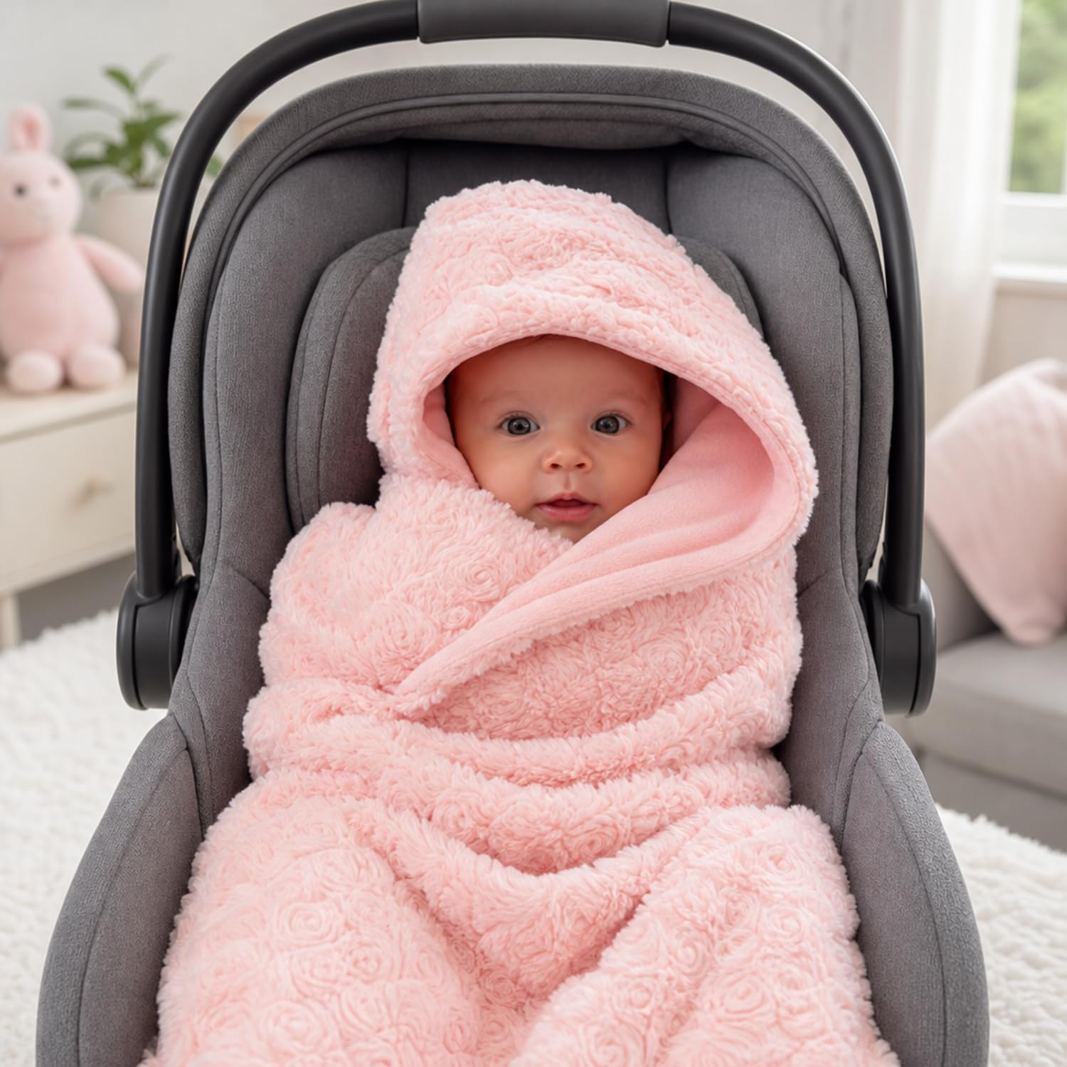 Everyday Kids Manta Rosa Pastel para Asiento de Coche para bebés y niñas pequeñas, Manta Envolvente para Asiento Interior de Coche; Cubre al bebé y Mantiene el Asiento del Coche Limpio