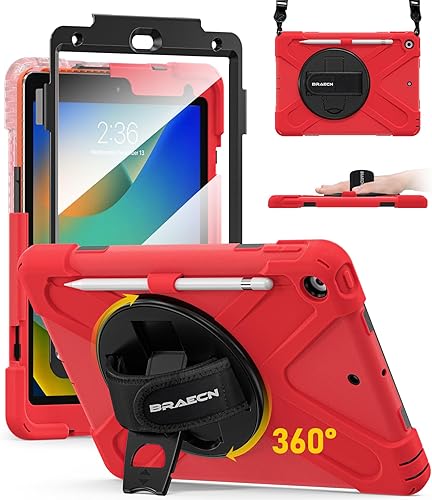 Miniatura 49 de BRAECN Funda para iPad de 9ª/8ª/7ª generación, resistente a prueba de golpes con protector de pantalla, soporte para lápices, soporte para tapa