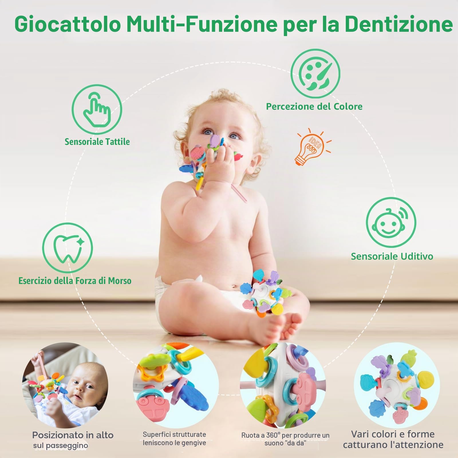 Giochi Montessori 18+ Mesi,6 in 1 Gioco Neonati Bambini, Forme Sensoriali, Ordinazione e Impilazione, Impilazione Blocchi, Sonagli, Giochini Regalo Bambino e Bambina 18 Mesi 2 3 Anno