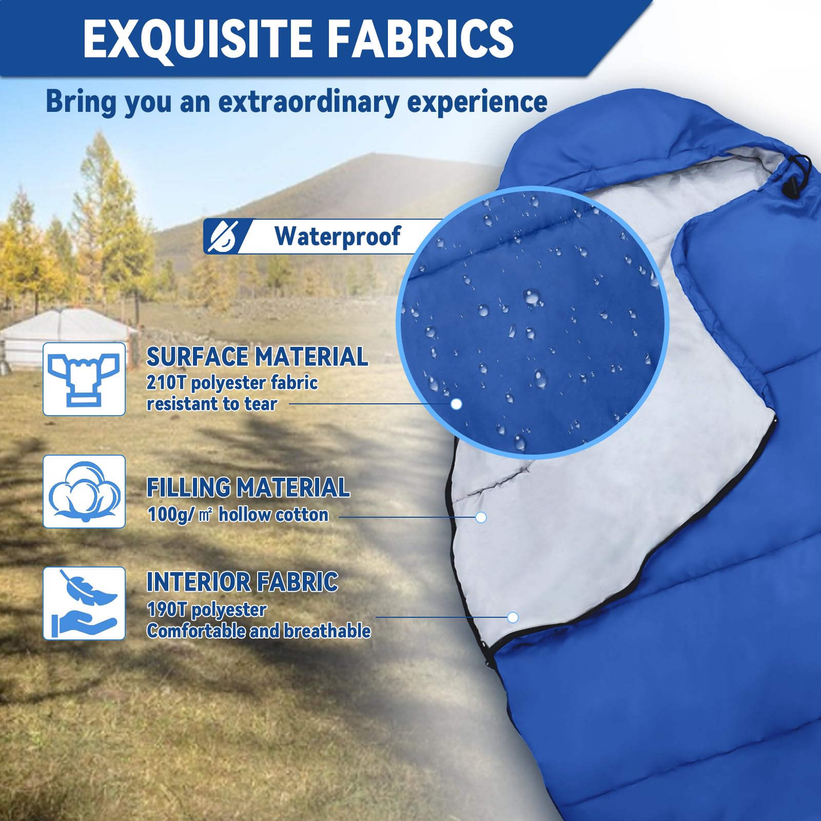 Sac de Couchage Adultes Estival Léger, 100 g/m², 3 Saisons, Sac de Couchage Compact Sarcophage, Adulte Momie pour Camping, Randonnée, Backpacking -220x80x50cm