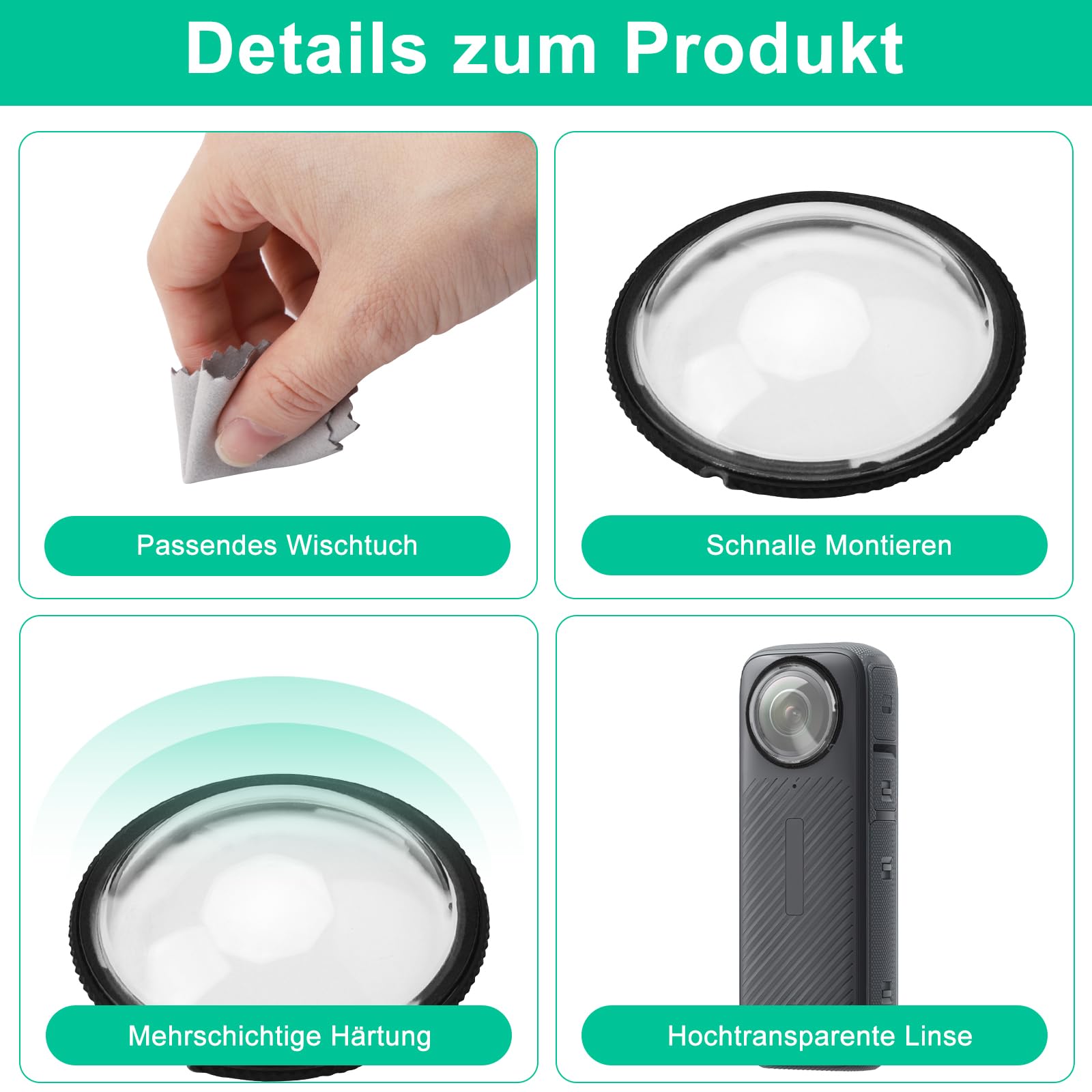 APOMOONS 2 Pezzi Custodia Protettiva Girevole per Obiettivo Protezione Lenti Standard Compatibile con Insta360 X4 - Copertura Perfetta E Resistente Ai Graffi con Panno di Pulizia