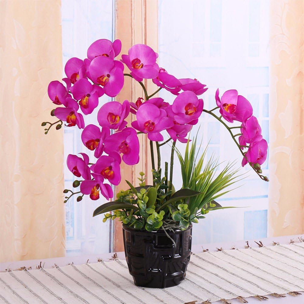 Hctina Fake Flower Emulation Flower Phalaenopsis Set Artificial Flower Purple Black Flower Pots Home Bonsai