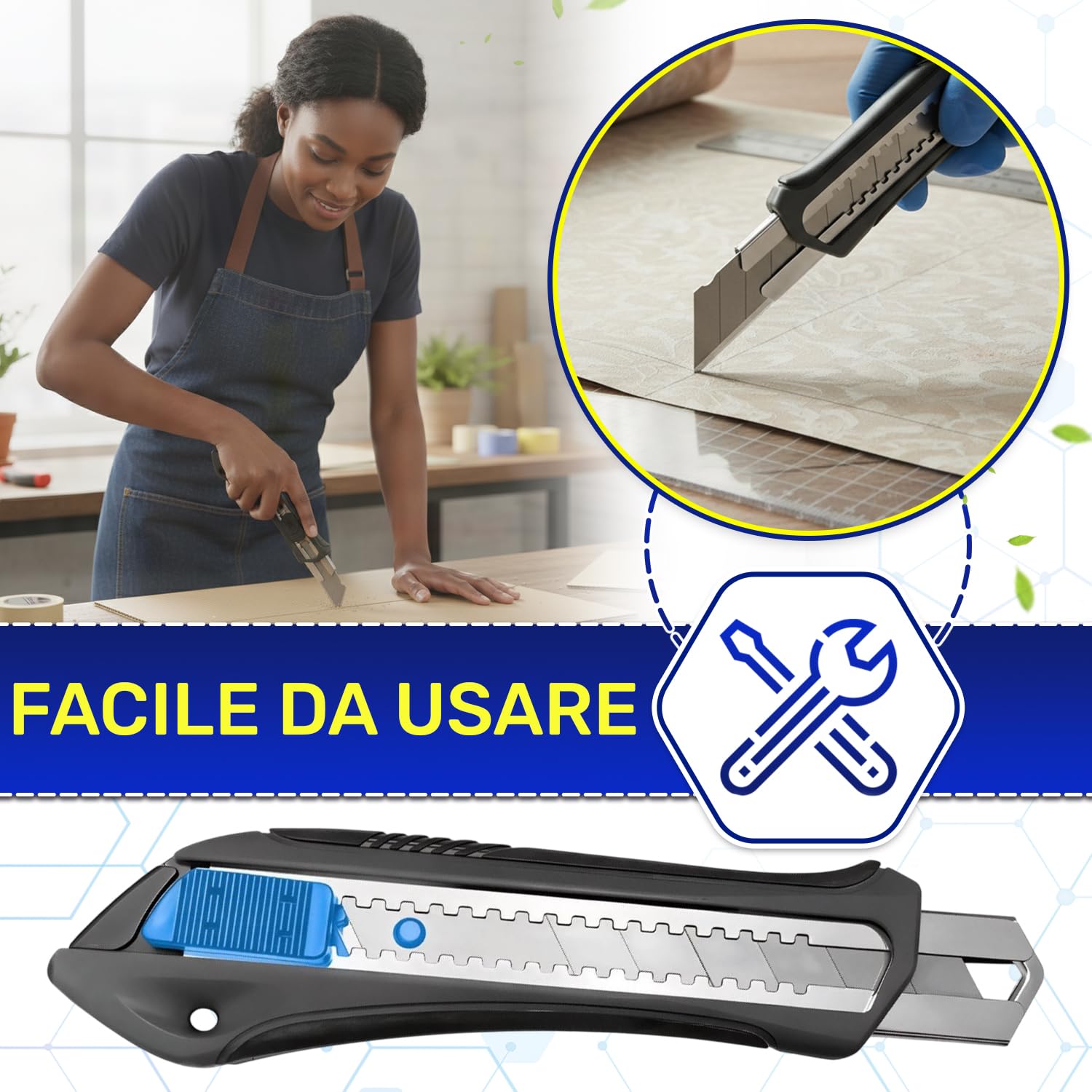 Taglierino Professionale 25 mm con Lama in Acciaio SK5 - Cutter Professionale con Resistenza allo Strappo di 60 kg e Blocco Automatico - MONTERAL