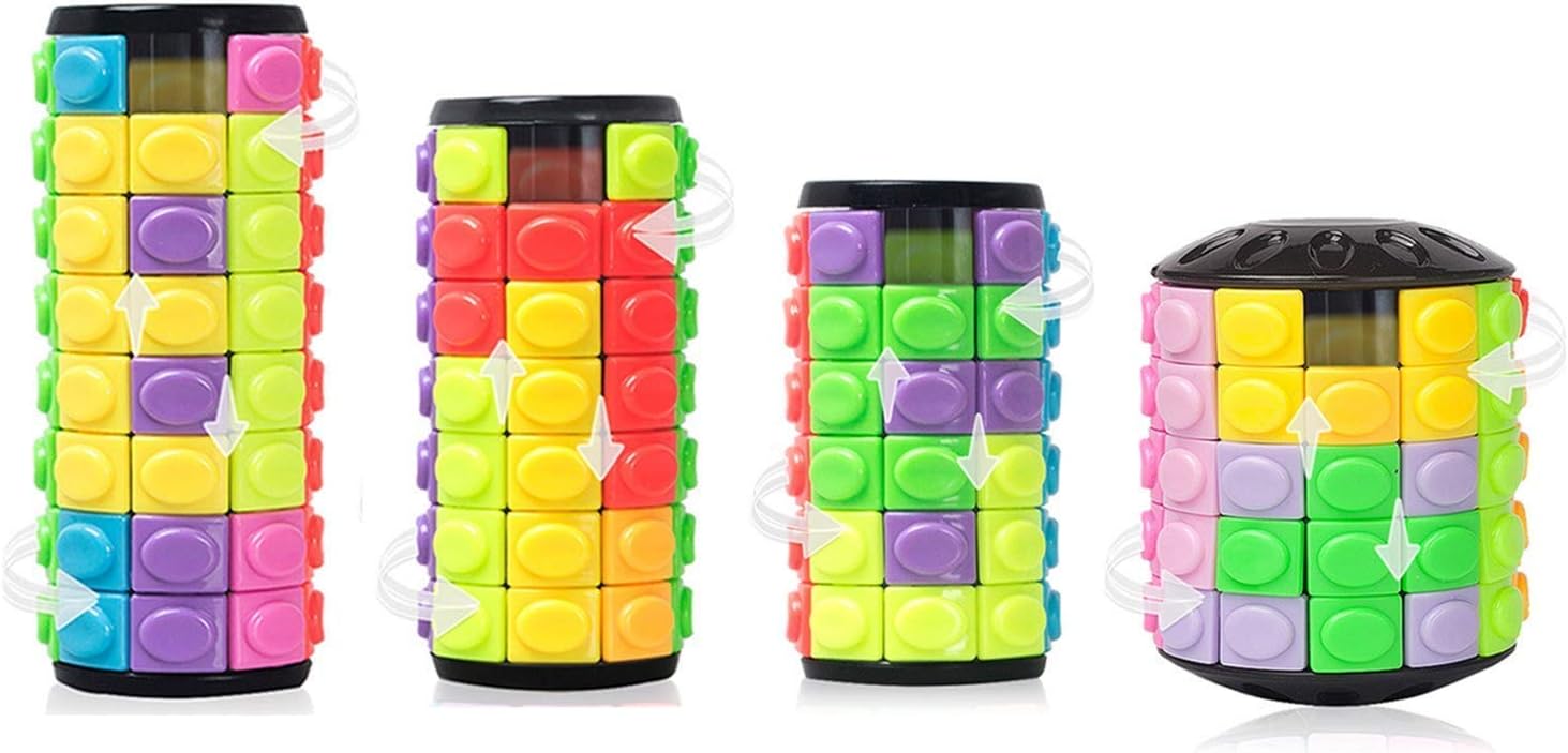 R.Y.TOYS Fidget Toy,Magic Cube Puzzle,Brain Teasers for Adults,Cylinder Rotate&Slide Logic Restless Hand Game,Trick Puzzle,Gift for Kids Child(8Colorsx6/7/8Layers+12Colorsx5Layers)