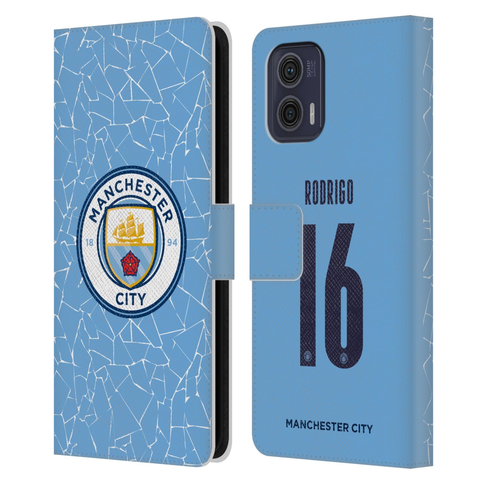 Head Case Designs Officially Licensed Manchester City Man City FC Rodrigo 2020/21 Players Home Kit Group 1 Leather Book Wallet Case Cover Compatible with Motorola Moto G73 5G