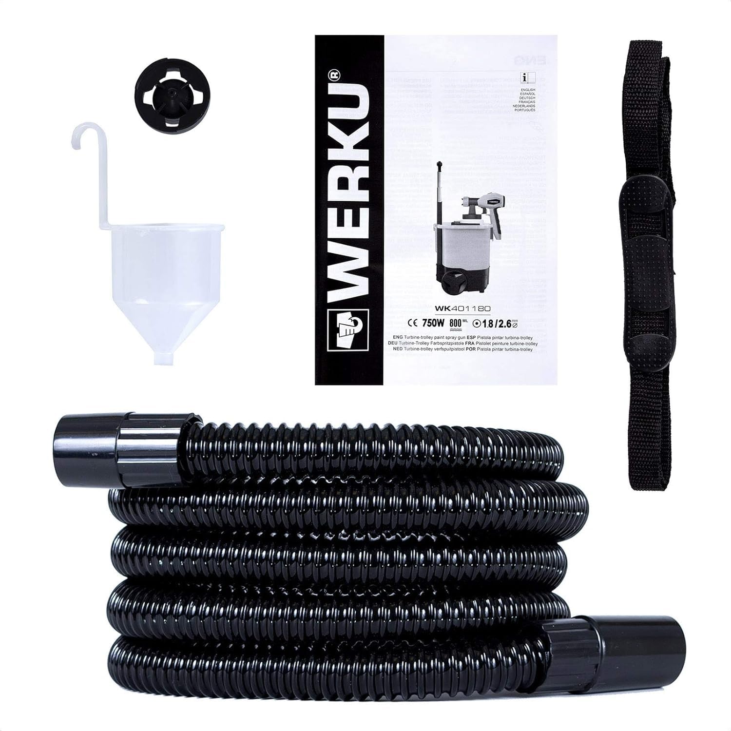 Werku WK401210, Pistola Pintar Succión Turbina, Calidad Profesional, Sistema Alto Volumen Baja Presión HVLP-I, Potencia 650 W, Depósito 800 ml, Paso Fluido 1.8-2.6 mm