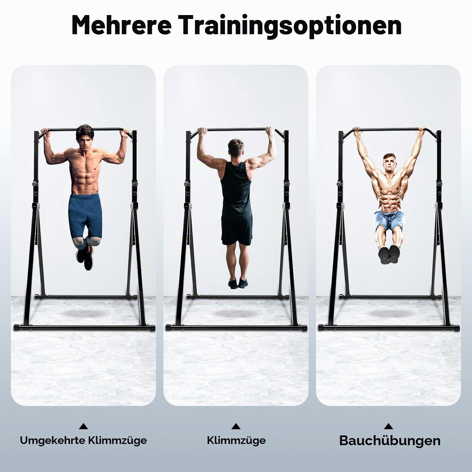 Faltbar Power Tower Dip Station Klimmzugstange Freistehend Höhenverstellbar Pullup Bar Stabiler Dreiecksstruktur für Home Gym, bis 200 kg Belastbar