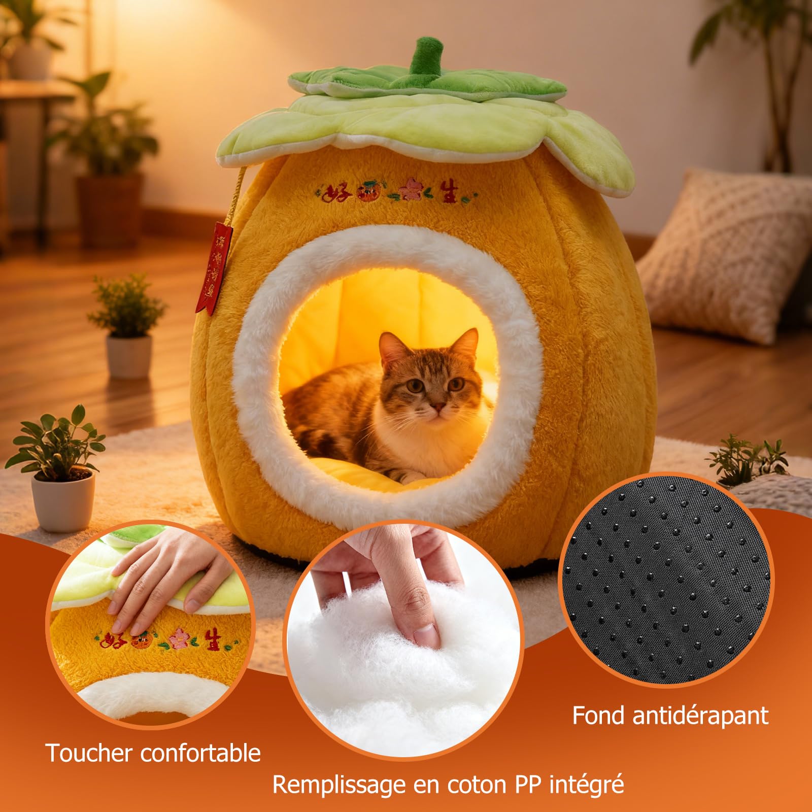 PETCUTE Panier pour Chat en Forme de Grotte,Lit pour Chats avec Fond Antidérapant,Nid Igloo pour Chats Chiens Petits Animal de Compagnie avec Coussin Amovible et Lavable,Facile à Plier et Ranger,L