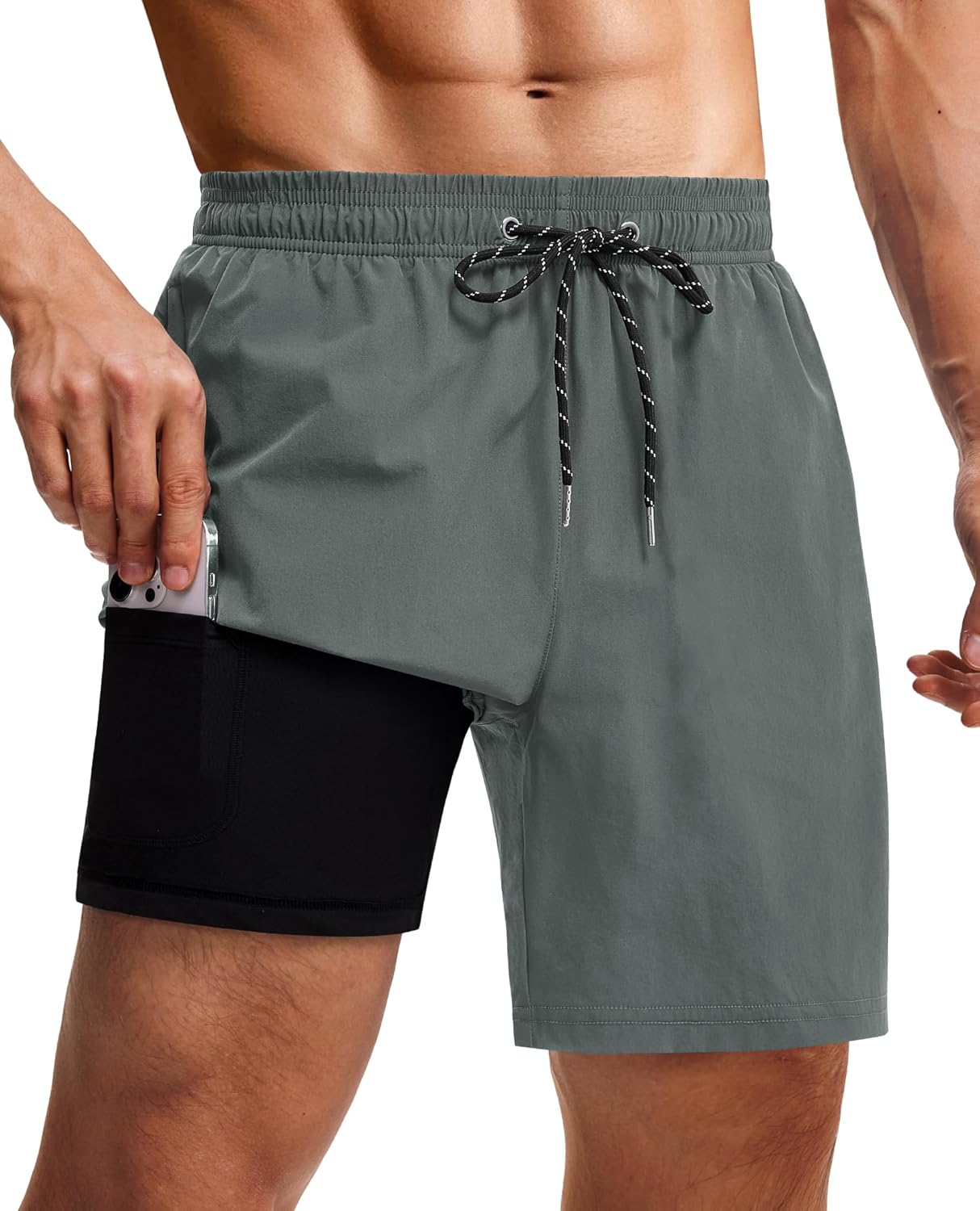 Milin Naco Mens Swim Trunks: 9 Inch 2 in 1 Compression Liner Quick Dry Stretchy Lined Beach Water Sport 09-dusty Grey Large