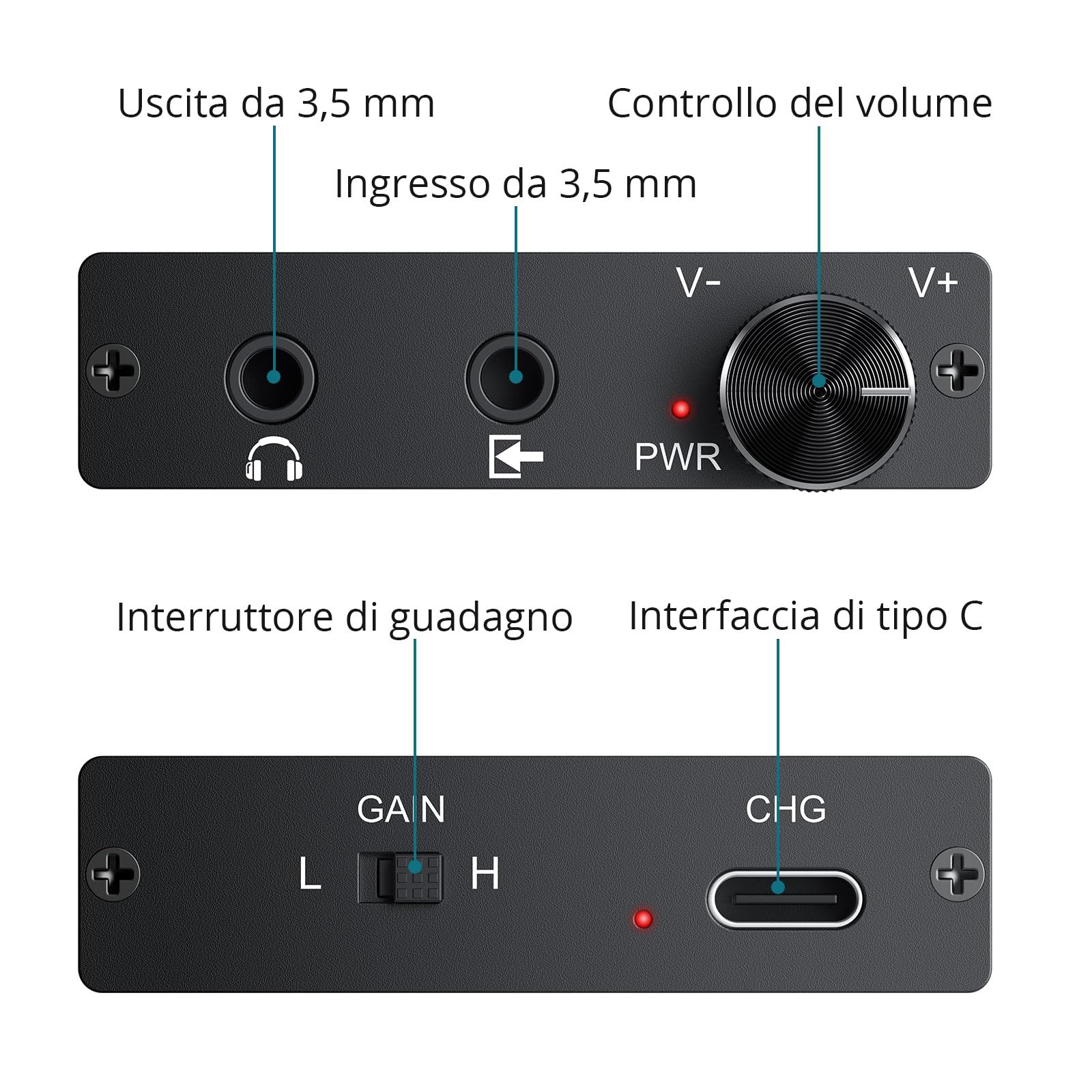 Amplificatore Hifi per Cuffie Portatile 16-300Ω, 1500mAh con 8h di Riproduzione, Interfaccia Type-C,Jack Audio 3.5mm,Carcassa in Alluminio,Compatibile con MP3/Smartphone/Laptop/PC