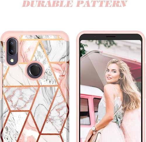 Miniatura 3 de Fingic ALCATEL - Funda de 3 V 2019  5032 W, diseño de mármol de oro rosa brillante, parachoques híbrido de policarbonato duro, funda de silicona de