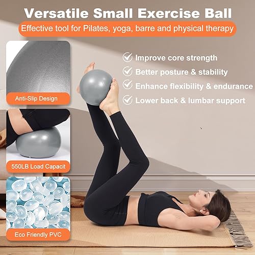 Miniatura 6 de Tsikavo Anillo de pilates, círculo de anillo de pilates y juego de bolas, anillo de pilates mágico de 12 pulgadas, bola de ejercicio pequeña de 9