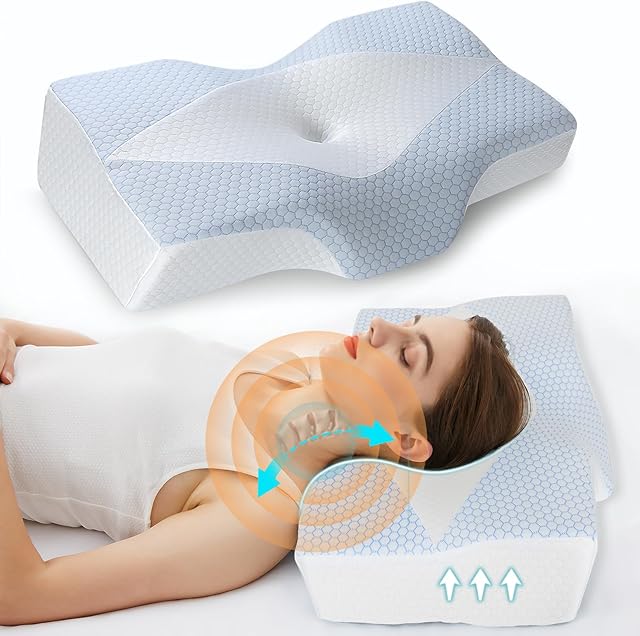 Hydomi Cooling Cervical Memory Foam Pillow for Neck Pain Relief, Ergonomic Contour Pillow for Sleeping, Orthopedic Neck Support Pillow with Pillowcase for Side Back and Stomach Sleepers