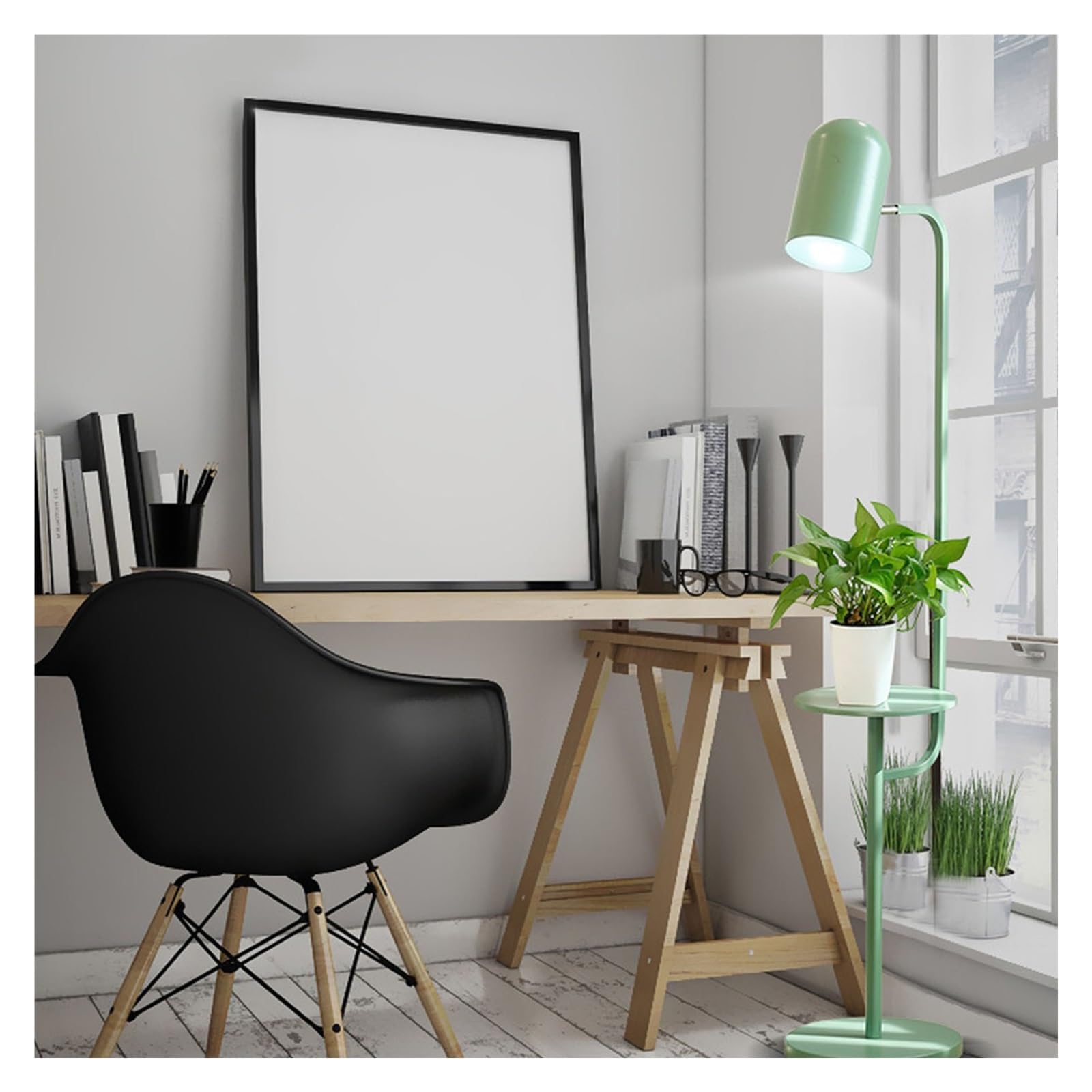 LJHFG63KUYT Standing Lamps Floor Lamp with Table/Tray, Modern Bedside Nightstand End Table, Great Reading for Bedroom, Living Room or Office Decorate(Green)