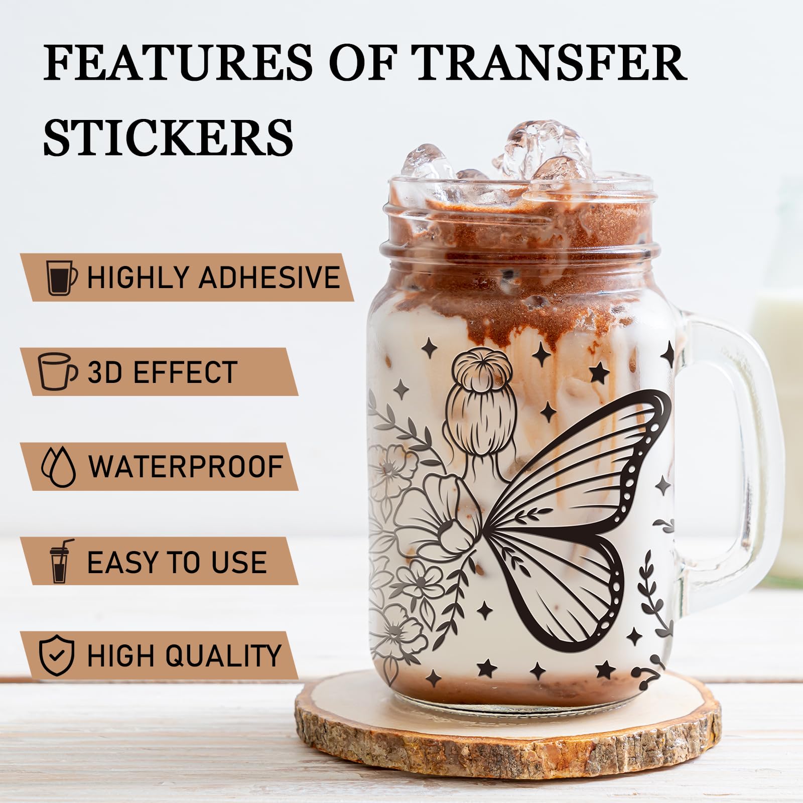 5 Feuilles Boho UV DTF Cup Wraps Pour 16 Oz Rose Café Champignon Fleur