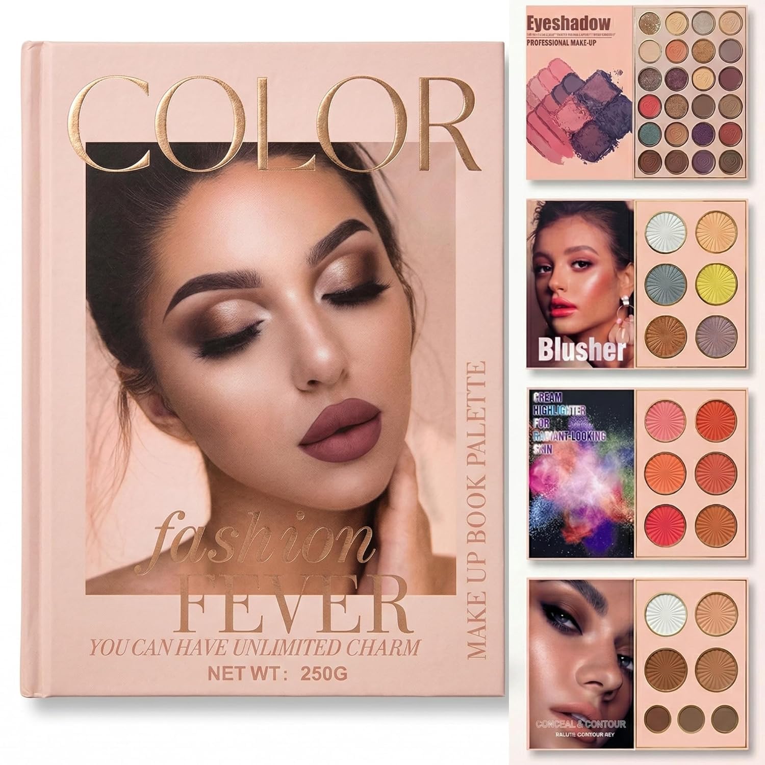 4-in-1 Makeup Book Palette All in One - Eyeshadow Palette, Highlighter Makeup, Blusher Contour, Bronzer Powder - Professional Cosmetic Kit for a Flawless Look For Women-image-41